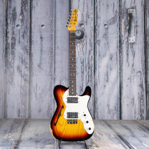 Fender Custom Shop Limited Bobbed Telecaster Thinline Relic Electric Guitar, 3-Tone Sunburst, front