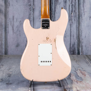 Fender Custom Shop Limited Edition 1964 Straotcaster Relic Electric Guitar, Super Faded Aged Shell Pink, back closeup