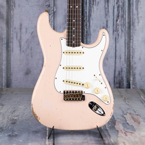 Fender Custom Shop Limited Edition 1964 Straotcaster Relic Electric Guitar, Super Faded Aged Shell Pink, front closeup
