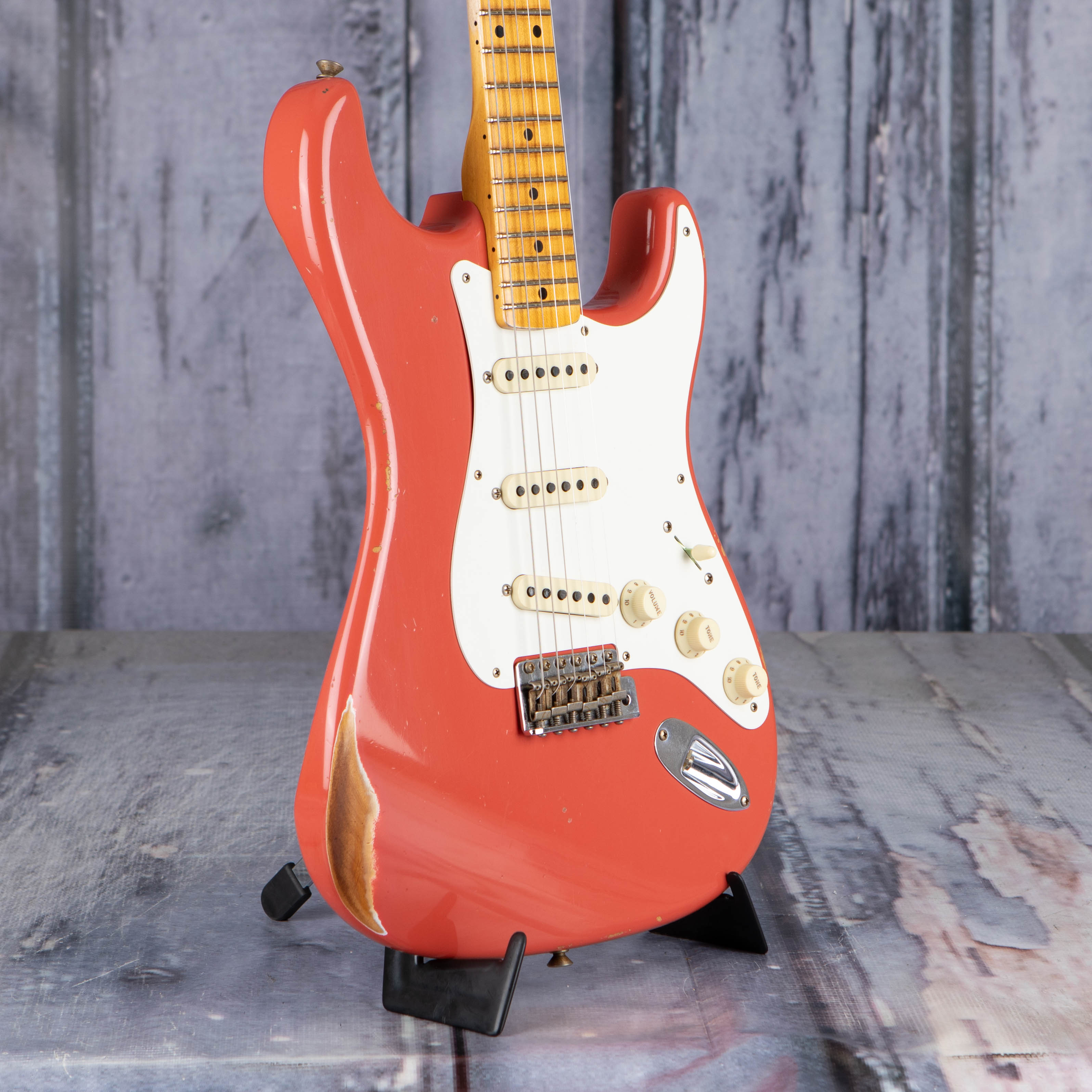 Fender Custom Shop Limited Edition '57 Stratocaster Relic Electric Guitar, Aged Tahitian Coral, angle