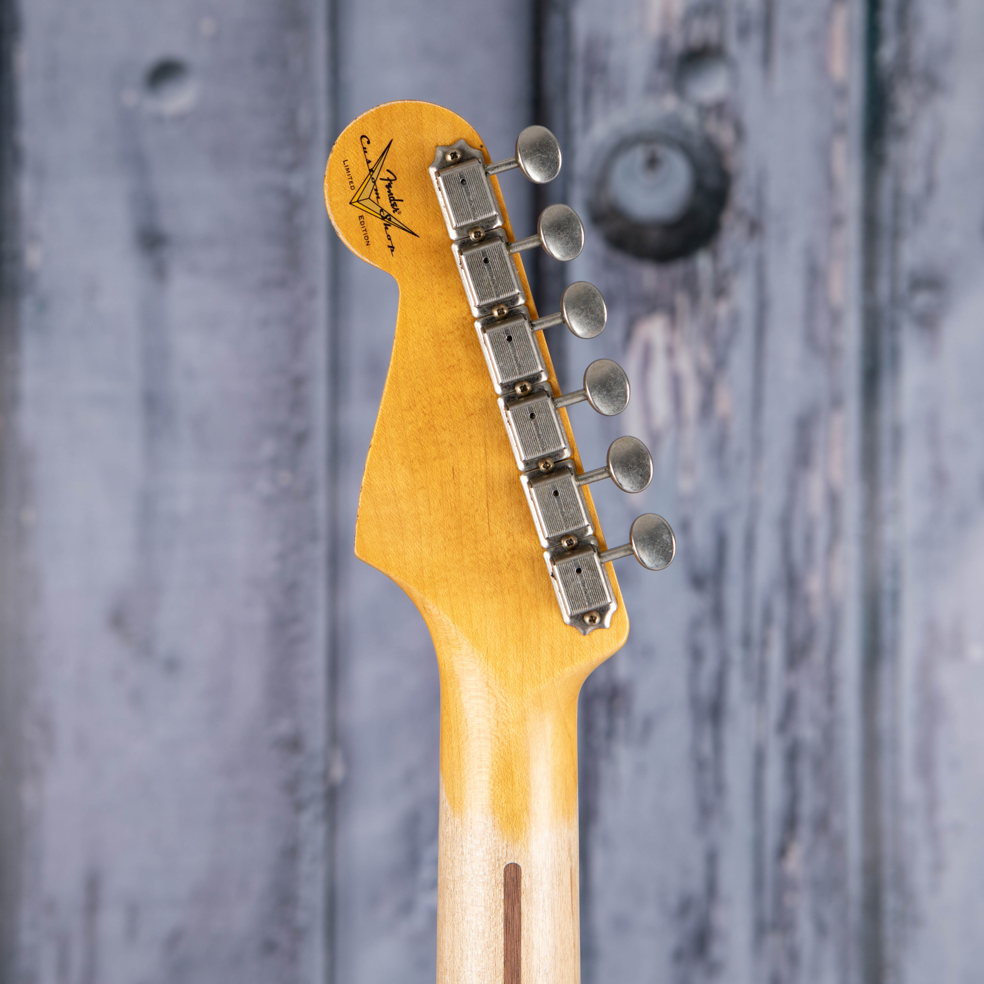 Fender Custom Shop Limited Edition '57 Stratocaster Relic Electric Guitar, Aged Tahitian Coral, back headstock