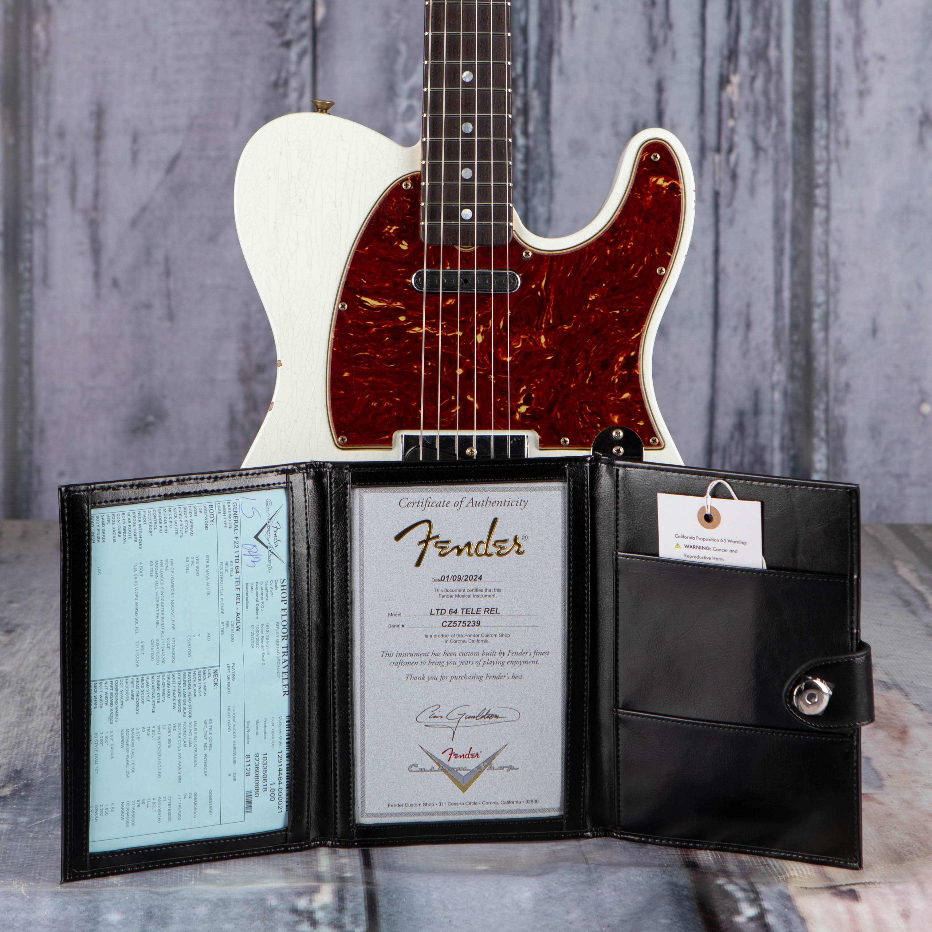 Fender Custom Shop Limited Edition '64 Telecaster Relic Electric Guitar, Aged Olympic White, coa