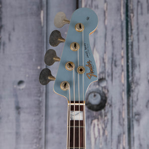 Fender Custom Shop Limited Edition Precision Bass Special Journeyman Relic Electric Bass Guitar, Aged Blue Ice Metallic, front headstock