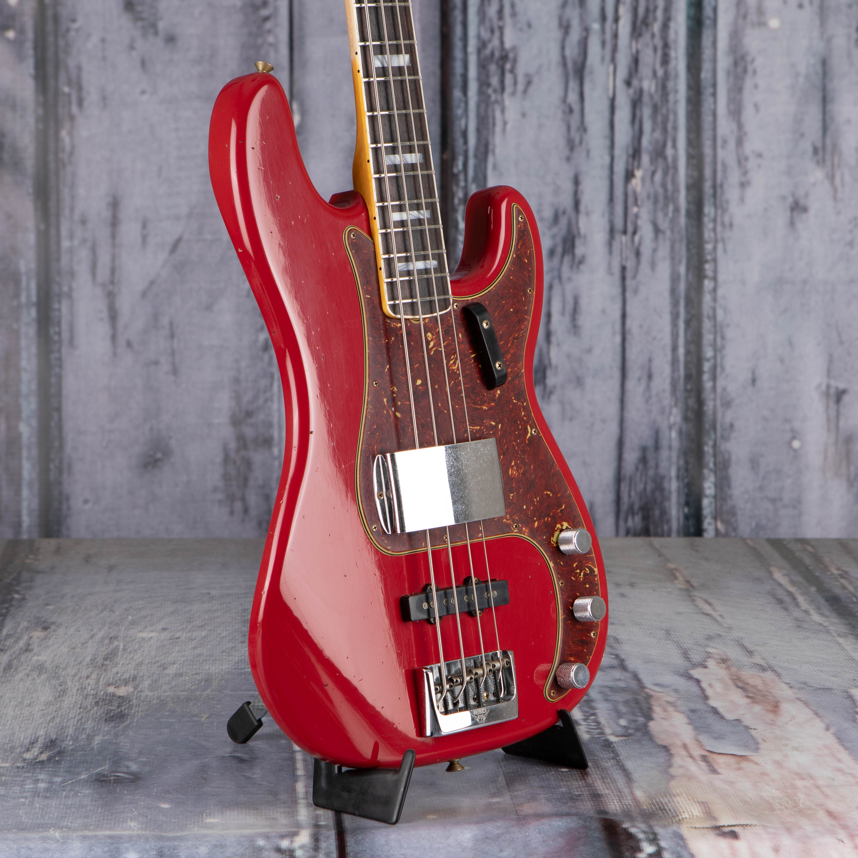 Fender Custom Shop Limited Edition Precision Bass Special Journeyman Relic Electric Bass Guitar, Aged Dakota Red, angle