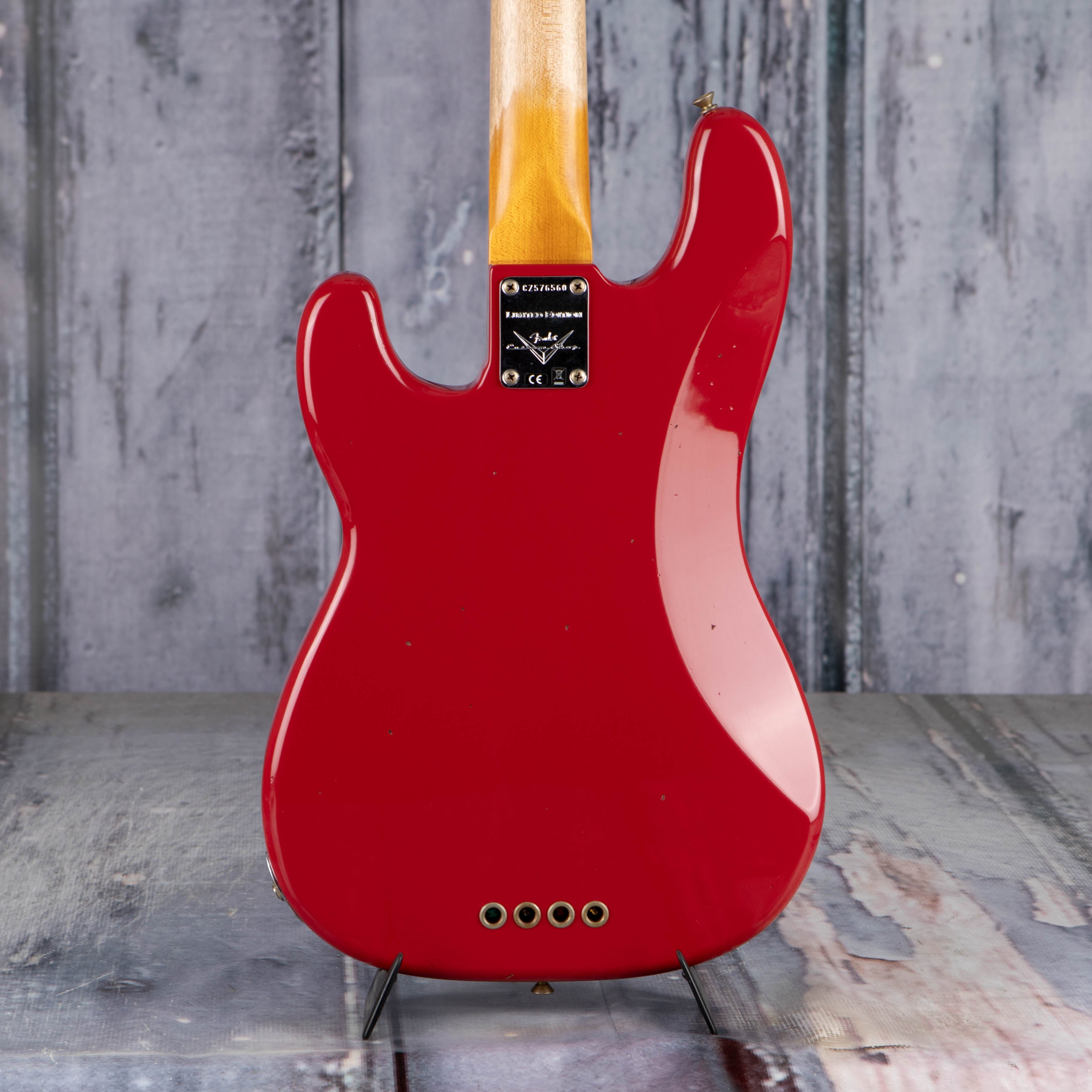 Fender Custom Shop Limited Edition Precision Bass Special Journeyman Relic Electric Bass Guitar, Aged Dakota Red, back closeup