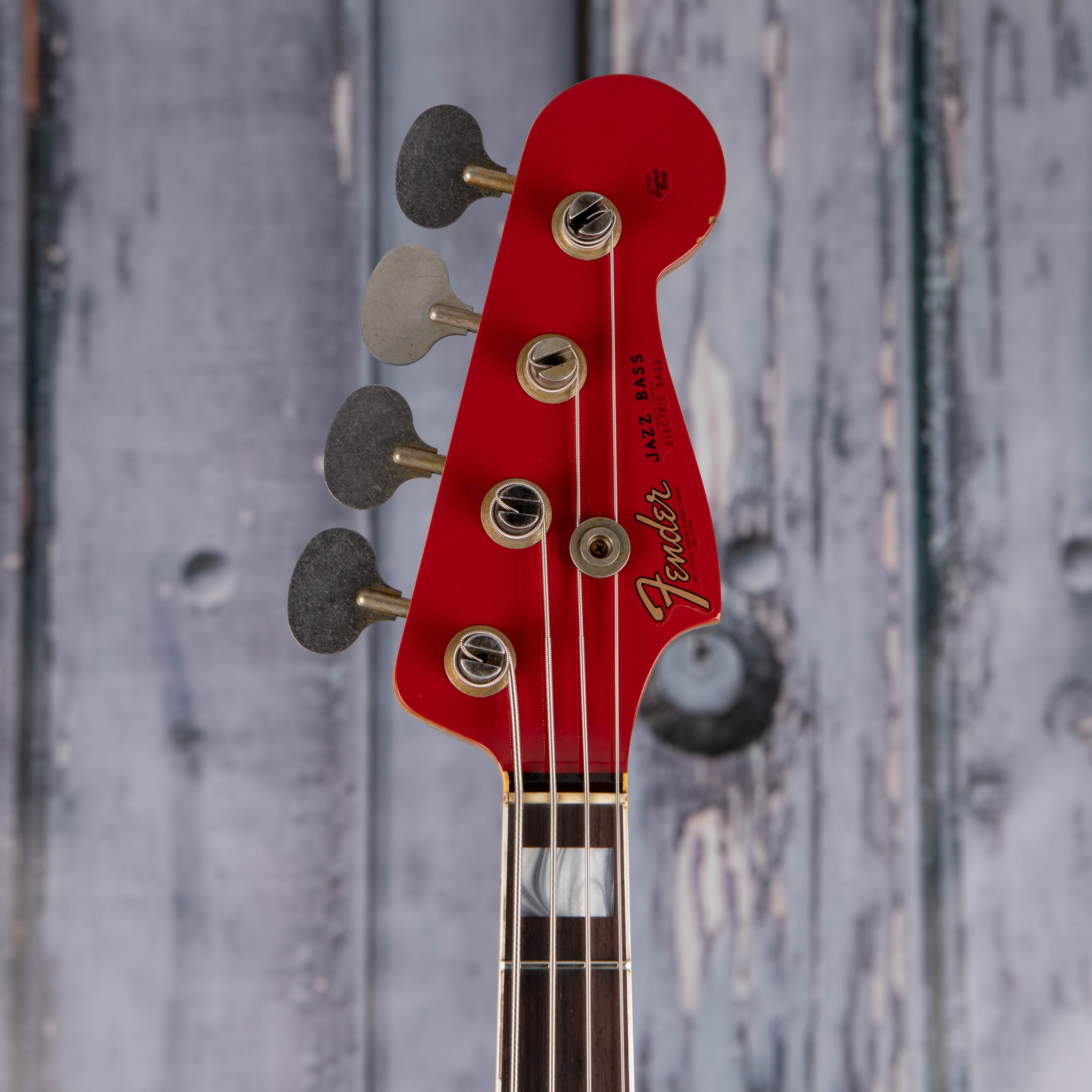 Fender Custom Shop Limited Edition Precision Bass Special Journeyman Relic Electric Bass Guitar, Aged Dakota Red, front headstock