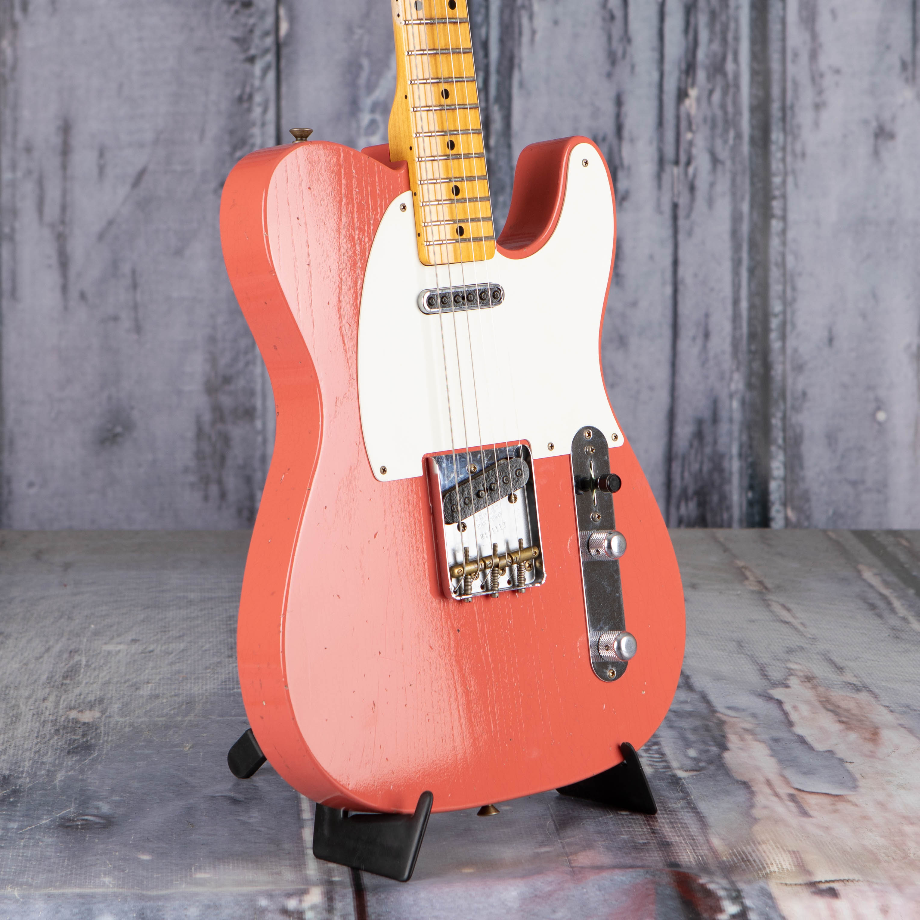 Fender Custom Shop Limited Edition Tomatillo Telecaster Journeyman Relic Electric Guitar, Super Faded Aged Tahitian Coral, angle