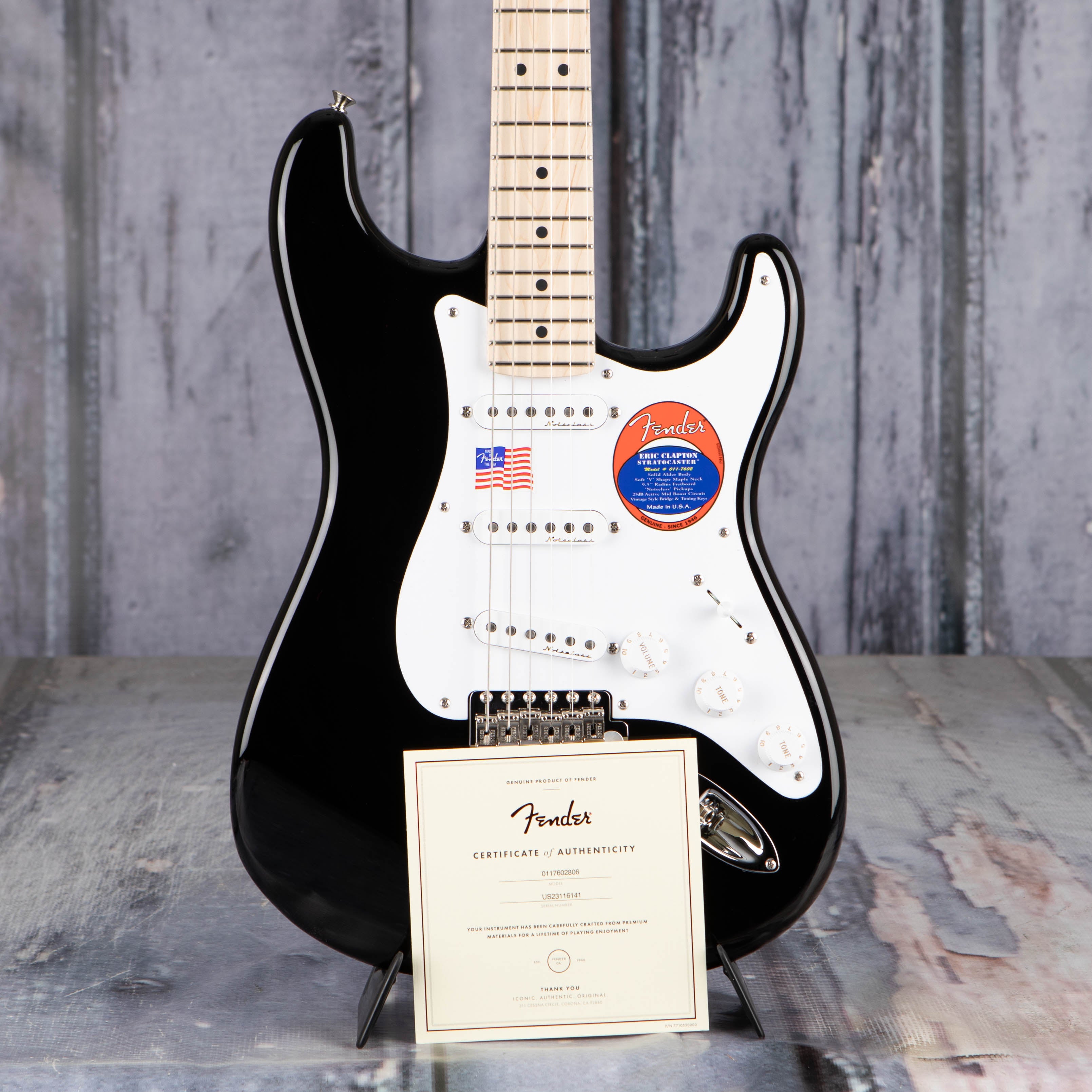 Fender Eric Clapton Stratocaster Electric Guitar, Black, coa