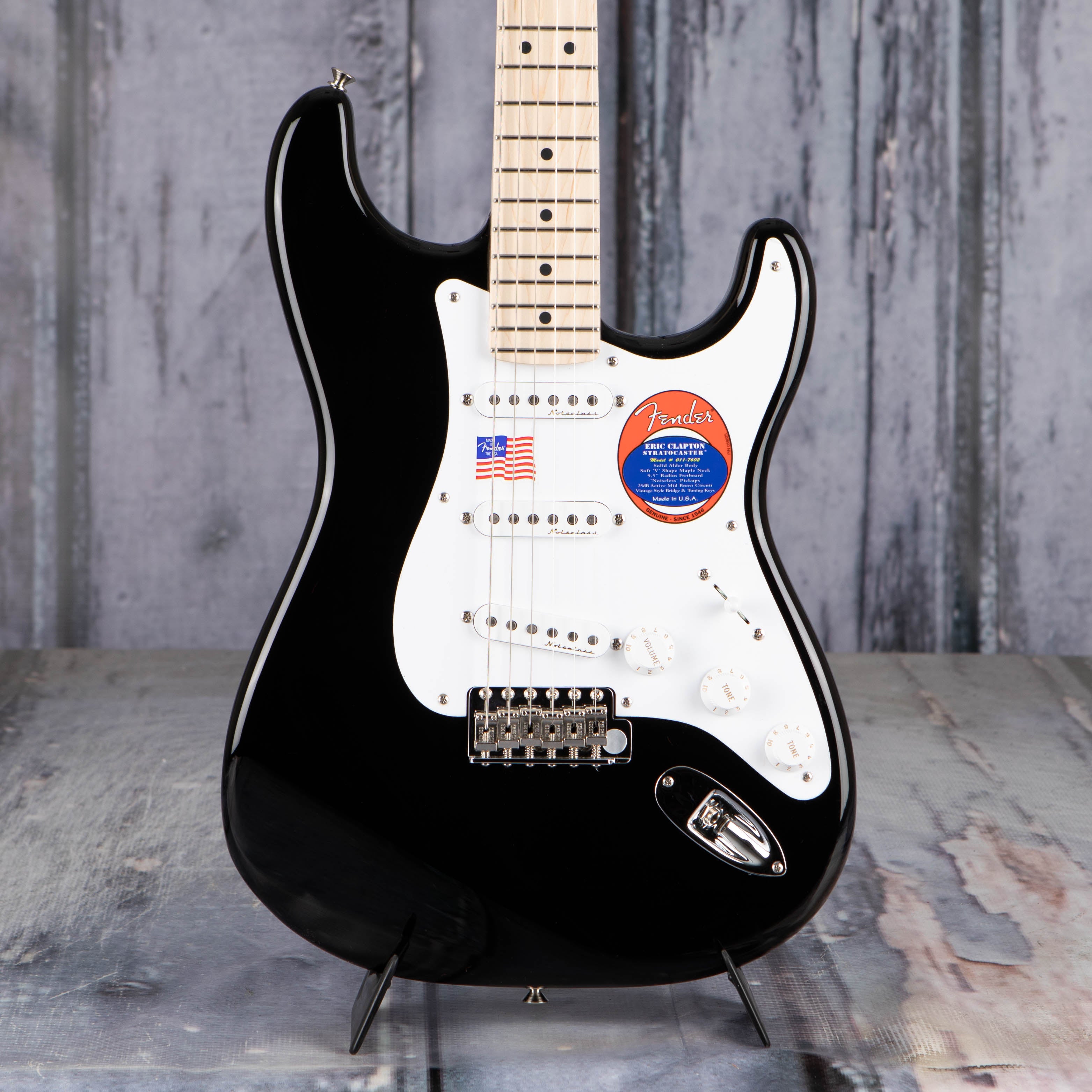 Fender Eric Clapton Stratocaster Electric Guitar, Black, front closeup