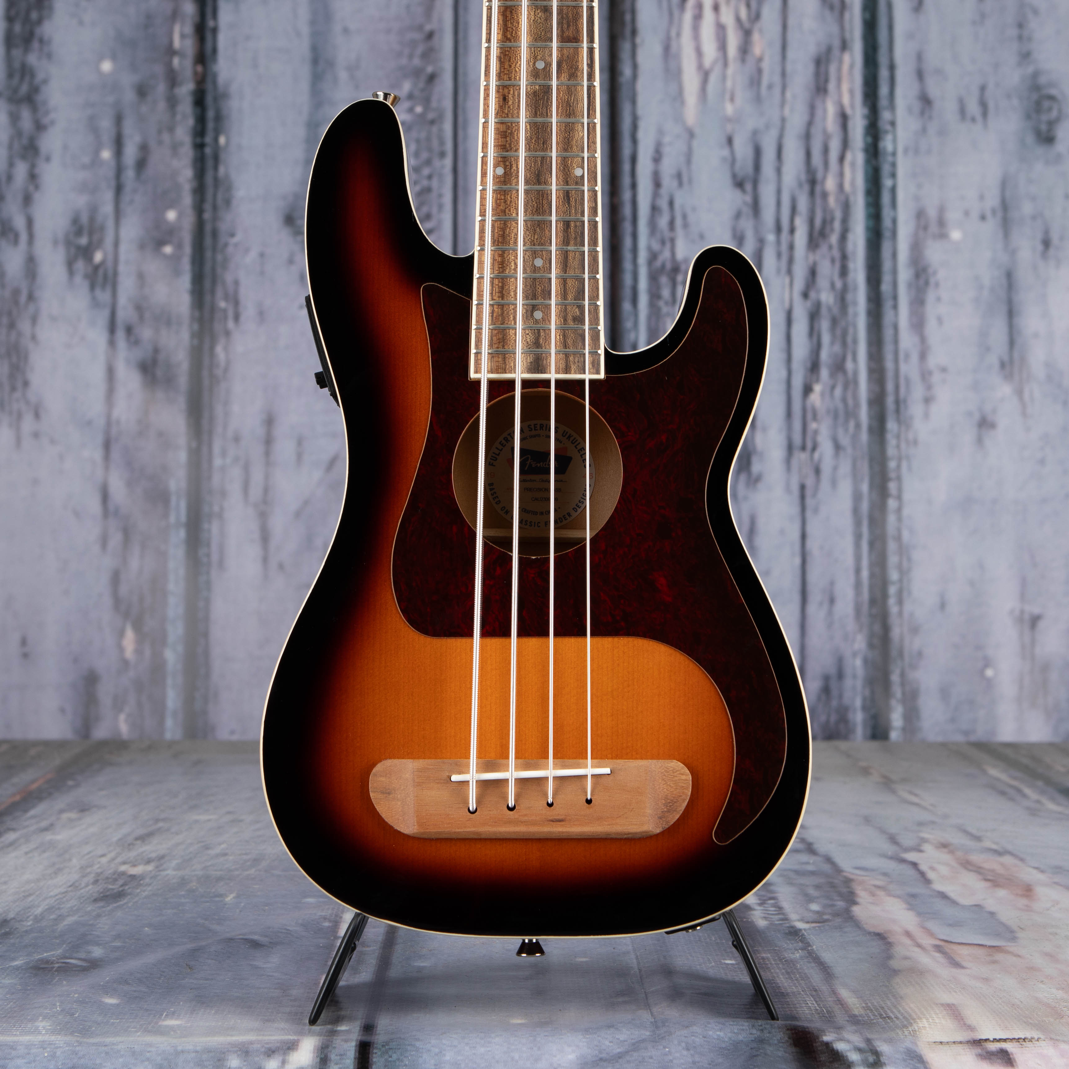 Fender Fullterton Precision Bass Ukulele, 3-Color Sunburst, front closeup