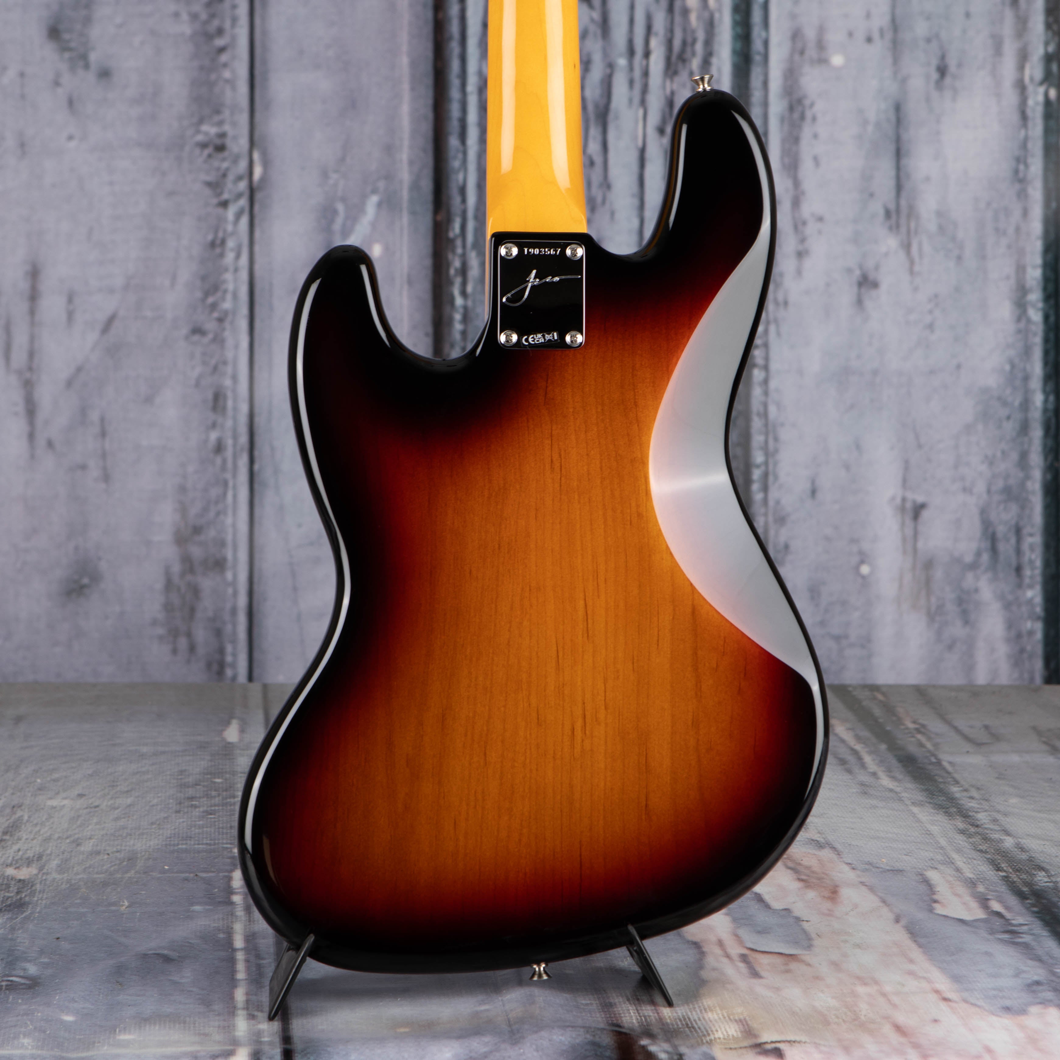 Fender Jaco Pastorius Jazz Bass Guitar, 3-Color Sunburst, back closeup