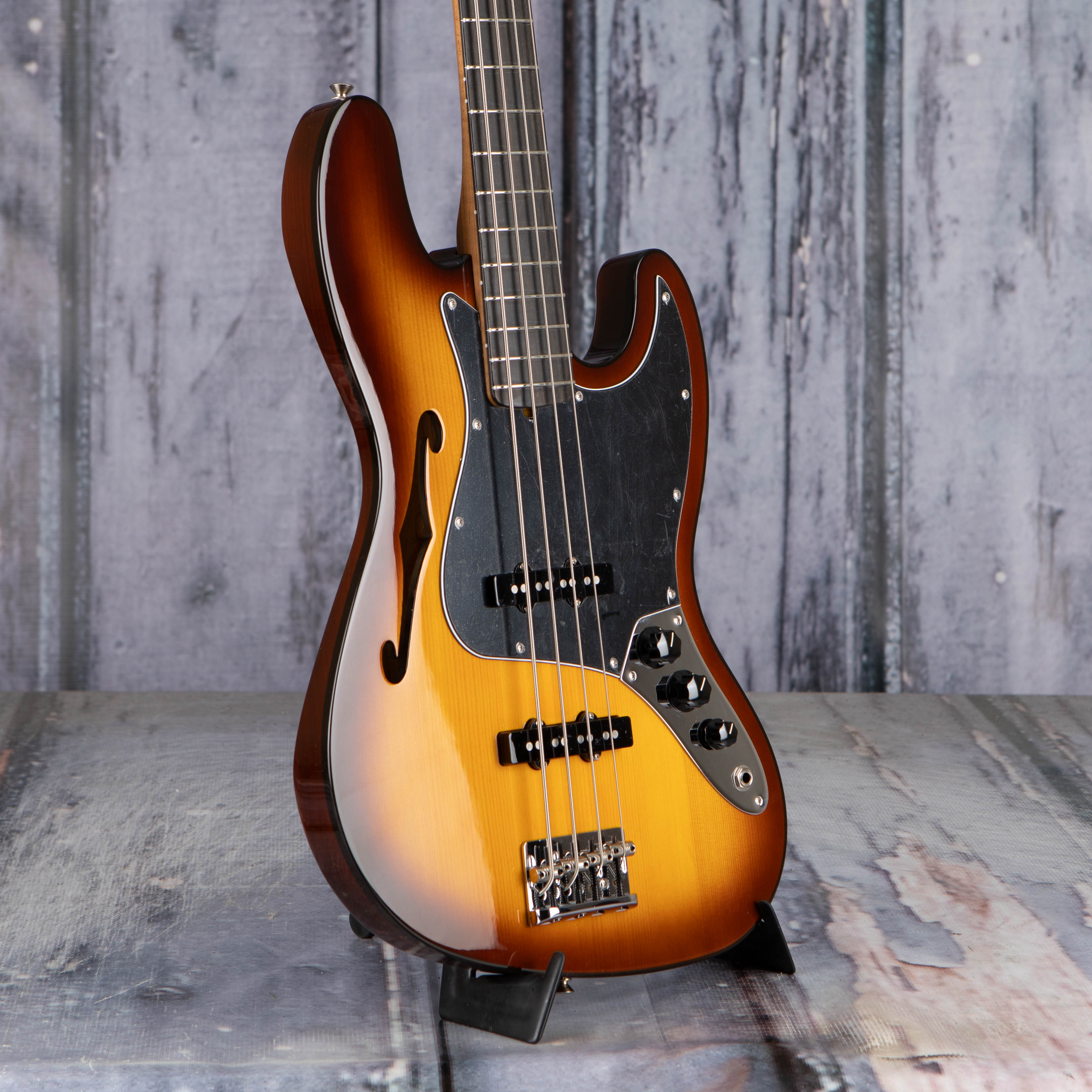 Fender Limited Edition Suona Jazz Bass Thinline Semi-Hollowbody Bass Guitar, Violin Burst, angle