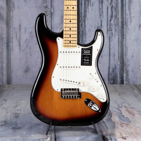 Fender Player Stratocaster Electric Guitar, Maple Fingerboard, Anniversary 2-Color Sunburst, front closeup