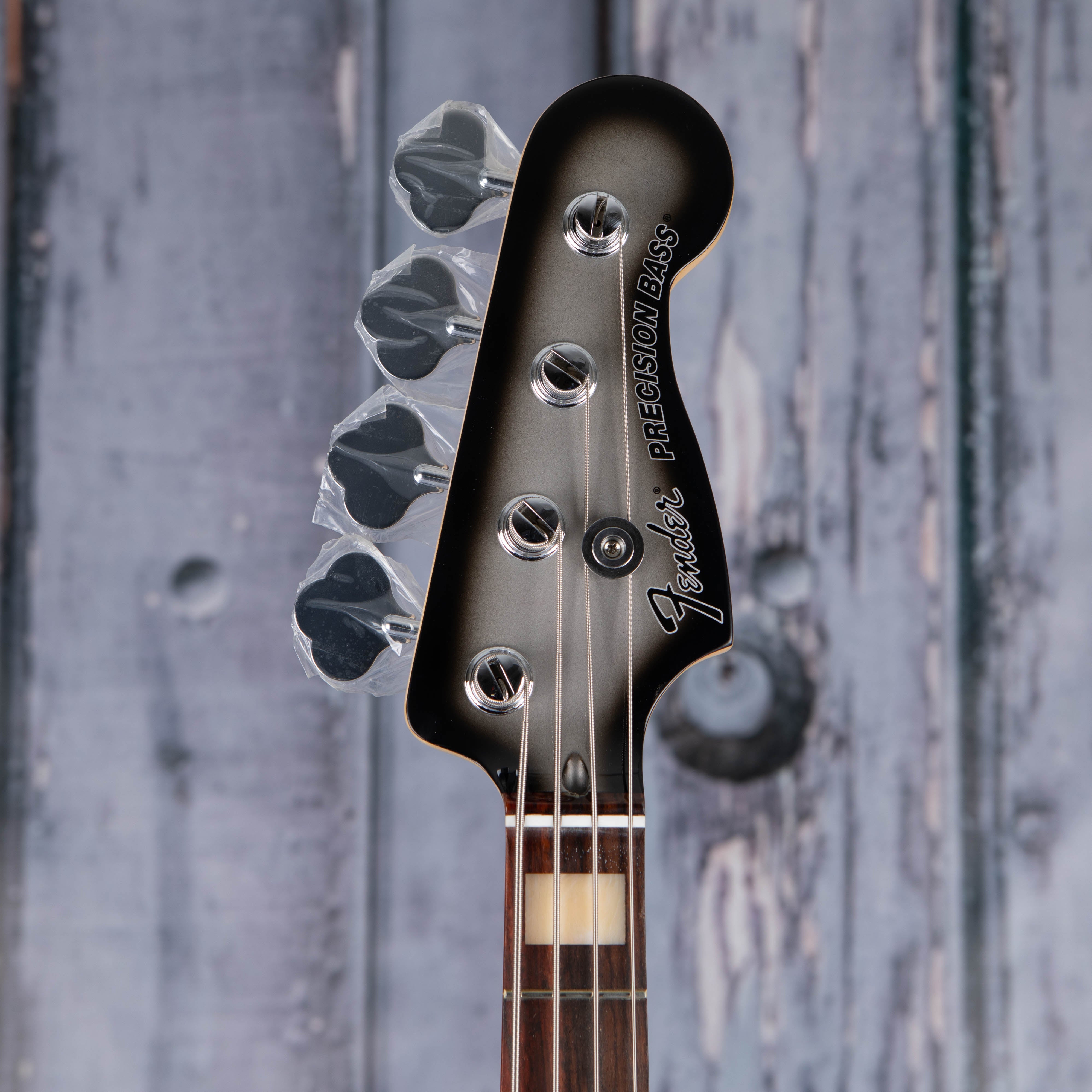 Fender Troy Sanders Precision Bass Guitar, Silverburst, front headstock