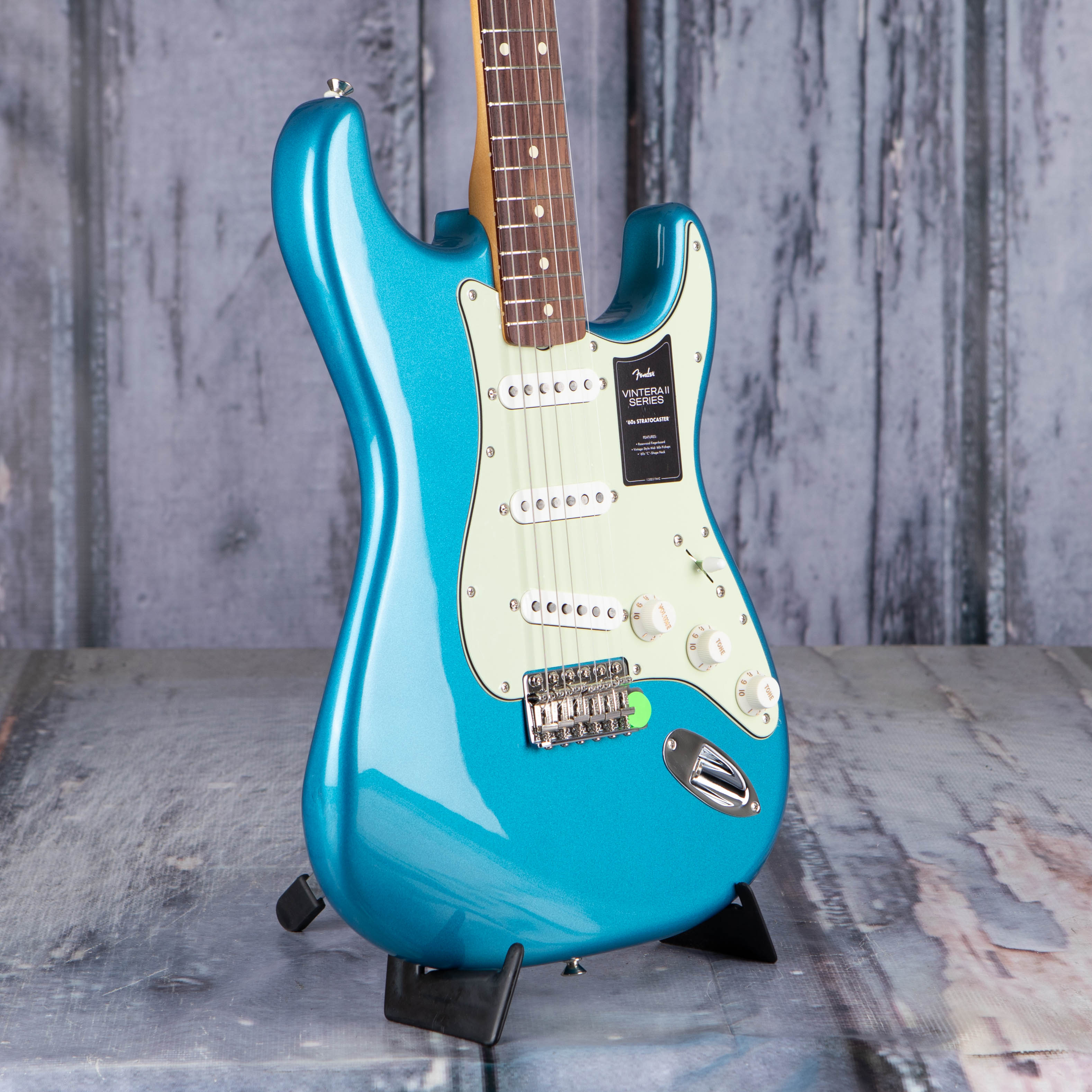 Fender Vintera II '60s Stratocaster Electric Guitar, Lake Placid Blue, angle