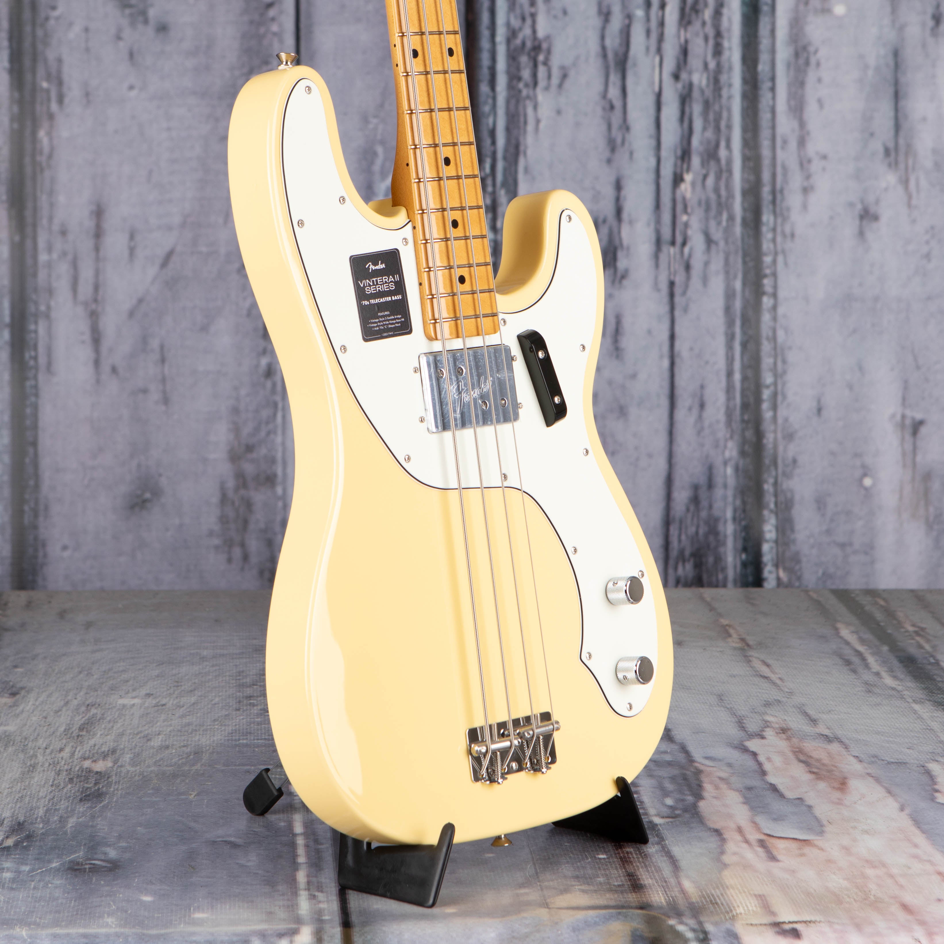 Fender Vintera II '70s Telecaster Bass Guitar, Vintage White, angle