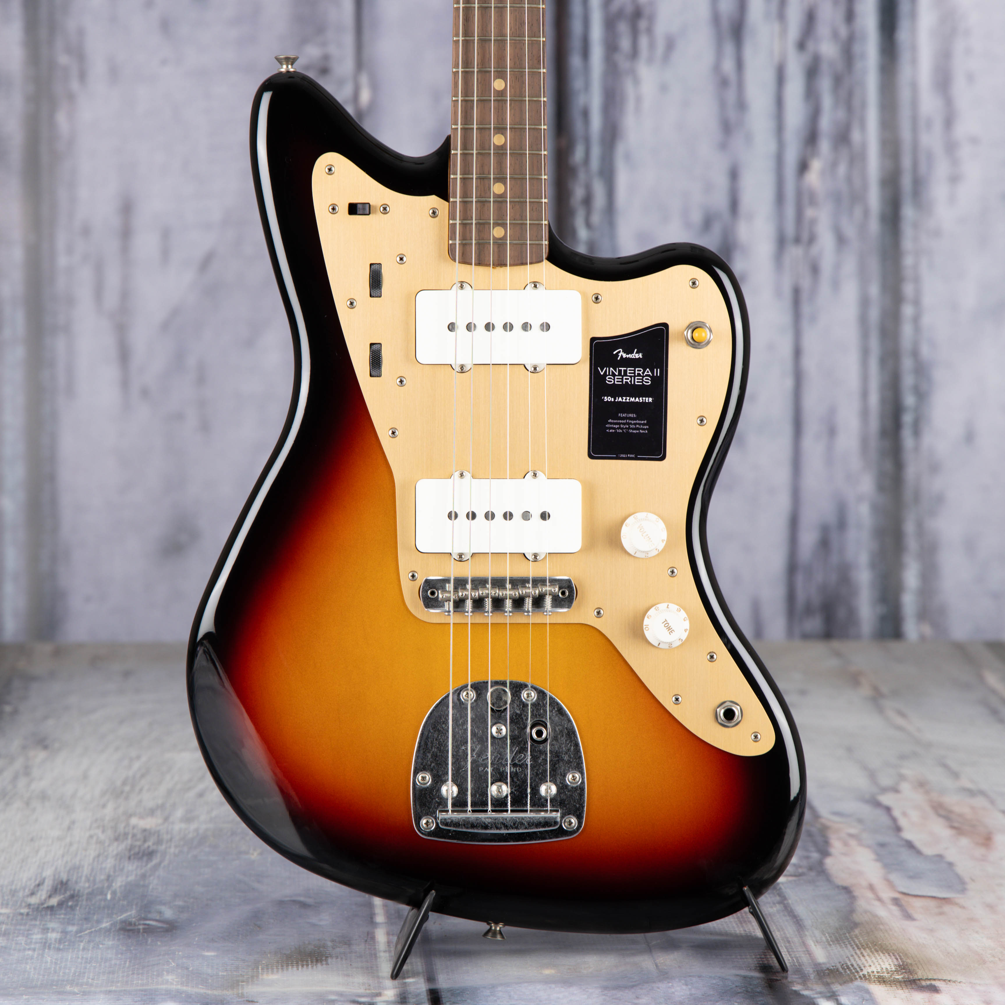 Fender Vintera II Road Worn '50s Jazzmaster Electric Guitar, 3-Color Sunburst, front closeup