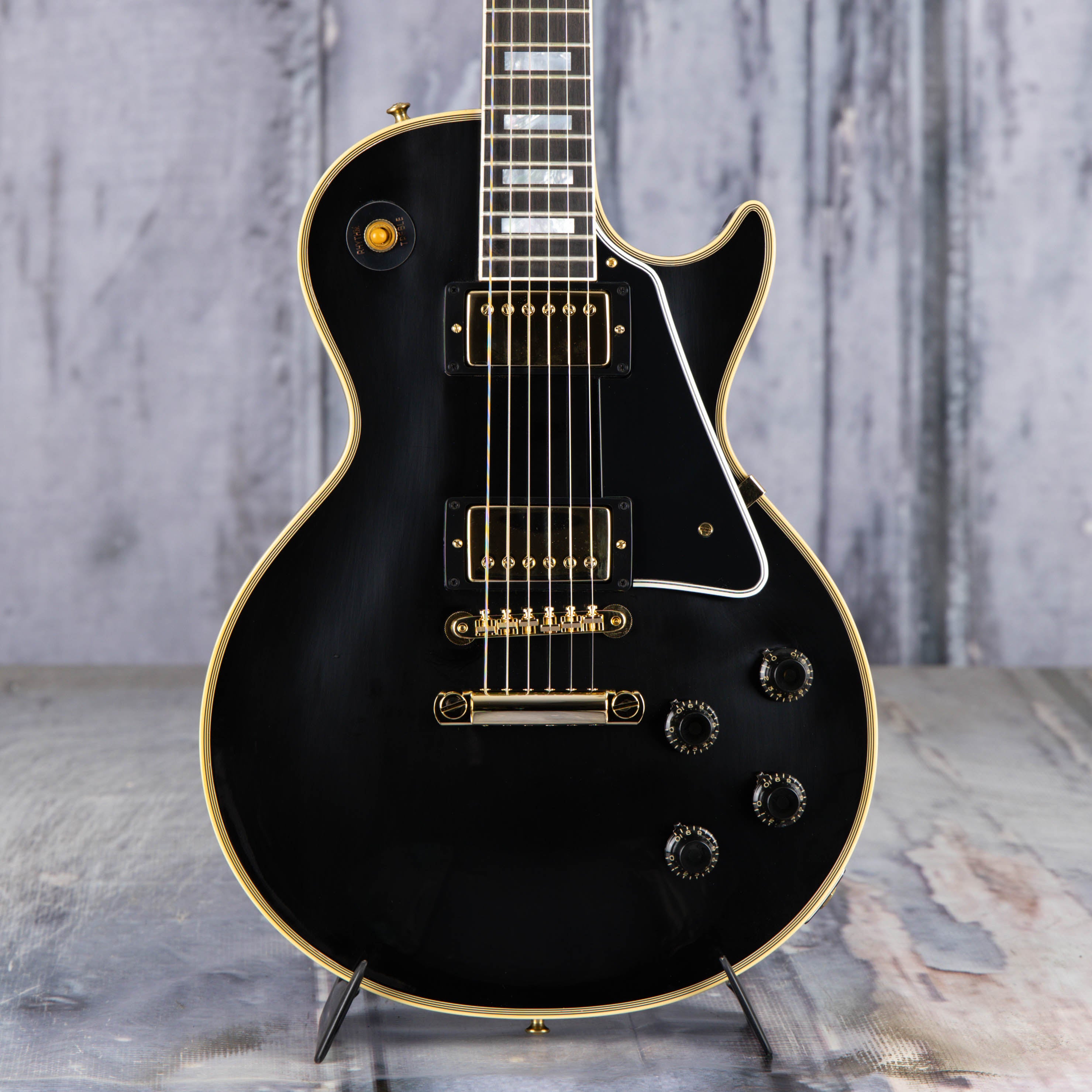 Gibson Custom Shop 1957 Les Paul Custom Reissue VOS Electric Guitar, Ebony, front closeup