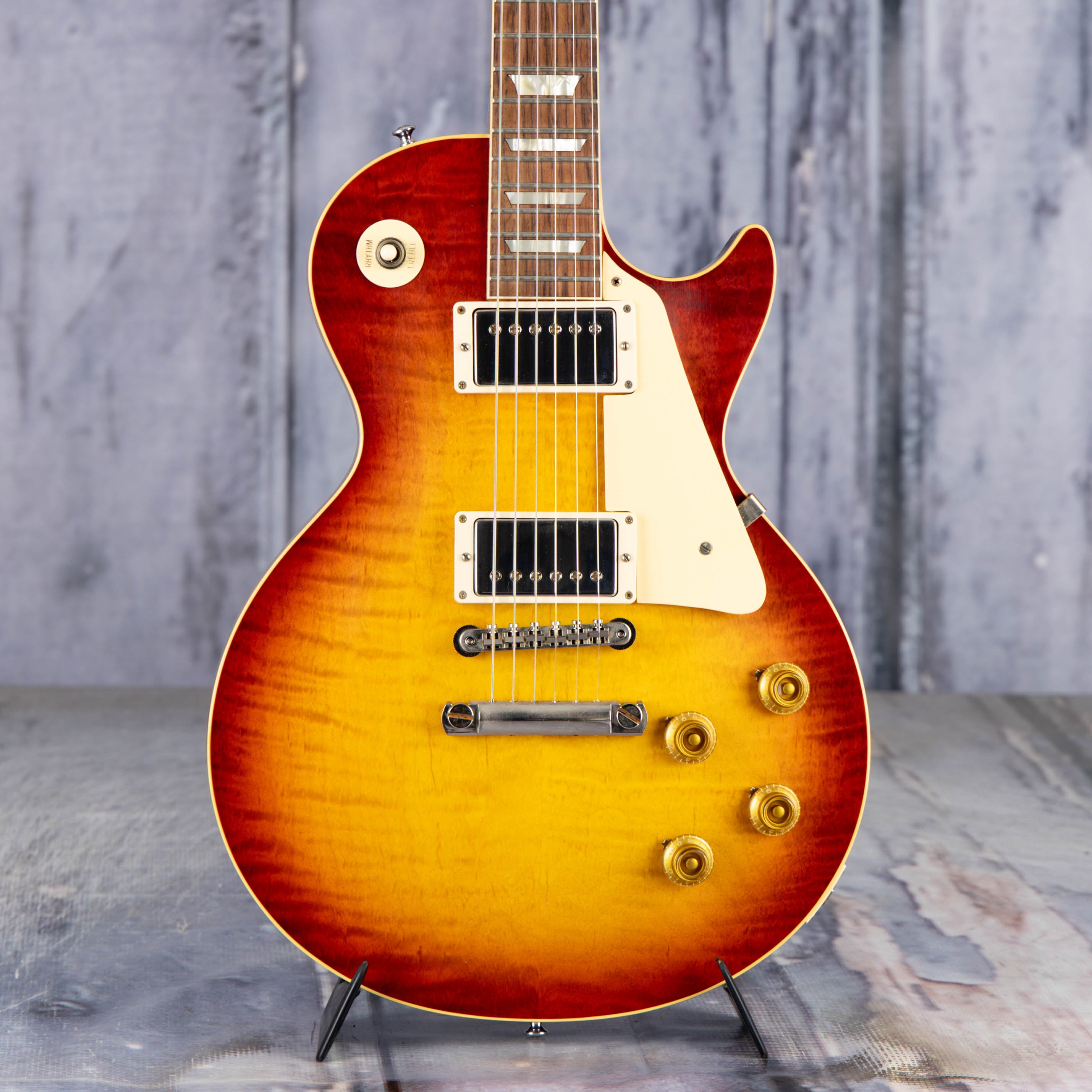 Gibson Custom Shop 1959 Les Paul Standard Reissue Murphy Lab Ultra Light Aged Electric Guitar, Factory Burst, front closeup