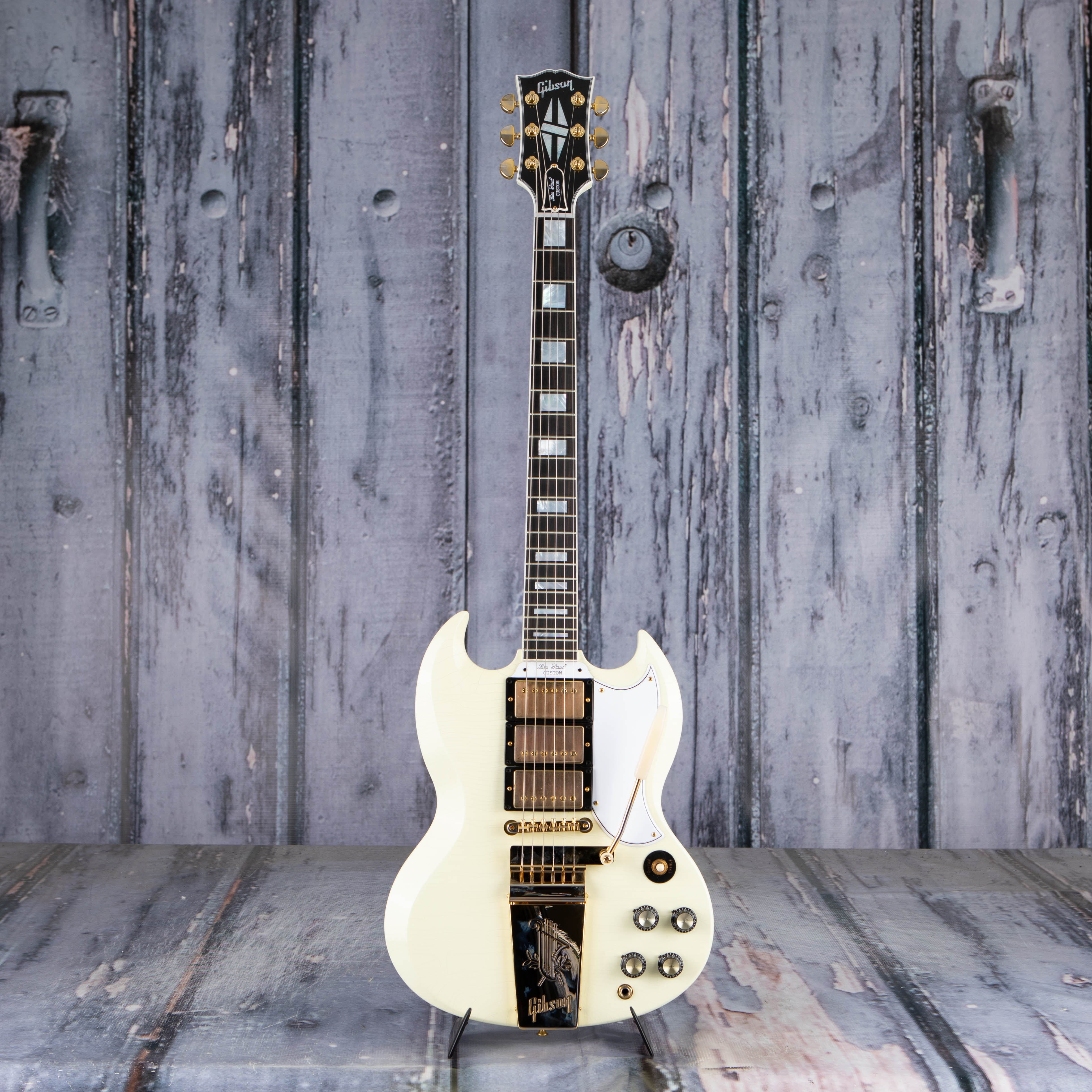 Gibson Custom Shop 1963 Les Paul SG Custom With Maestro Vibrola Murphy Lab Ultra Light Aged Electric Guitar, Classic White, front