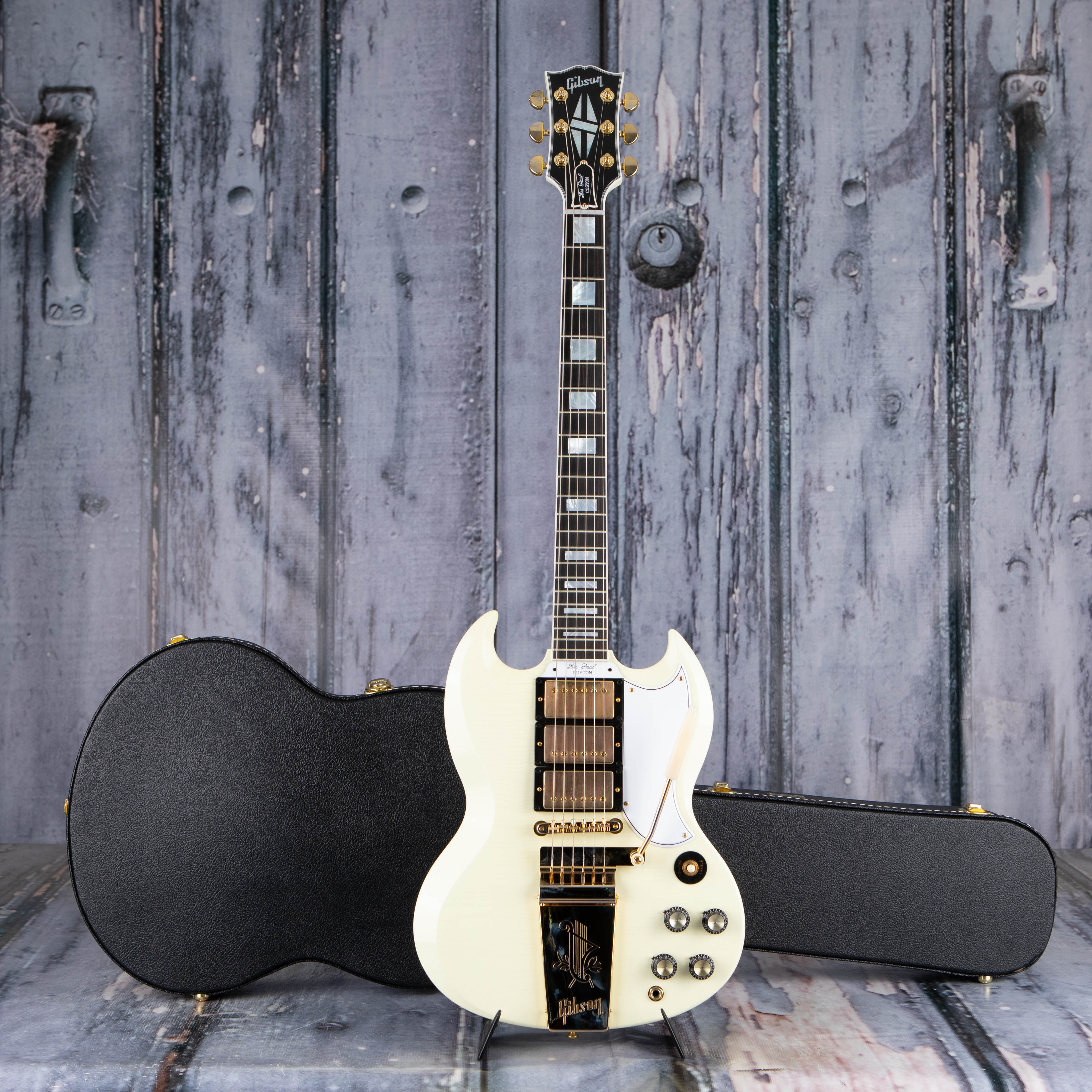 Gibson Custom Shop 1963 Les Paul SG Custom With Maestro Vibrola Murphy Lab Ultra Light Aged Electric Guitar, Classic White, case