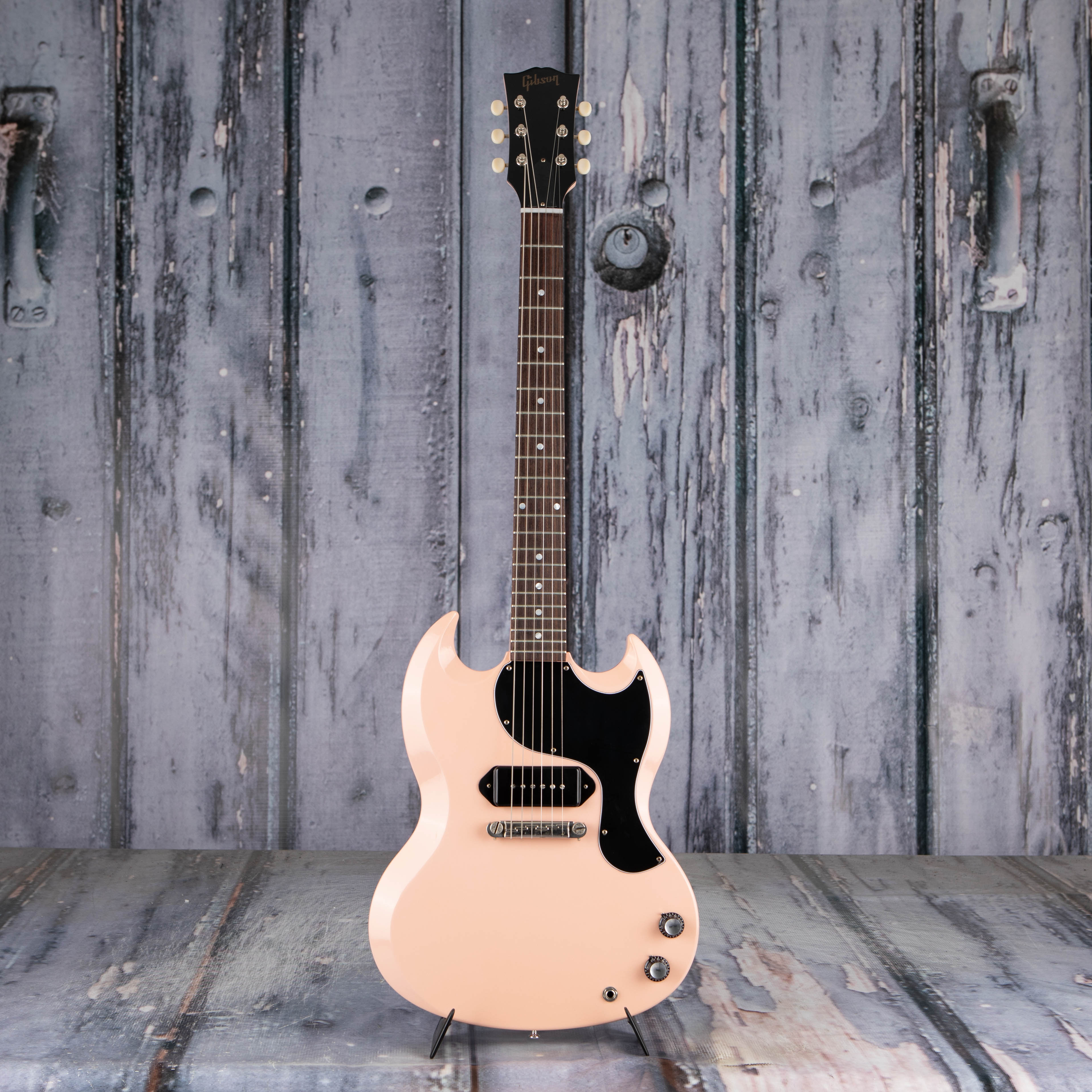 Gibson Custom Shop 1963 SG Junior Reissue Lightning Bar VOS Electric Guitar, Antique Shell Pink, front