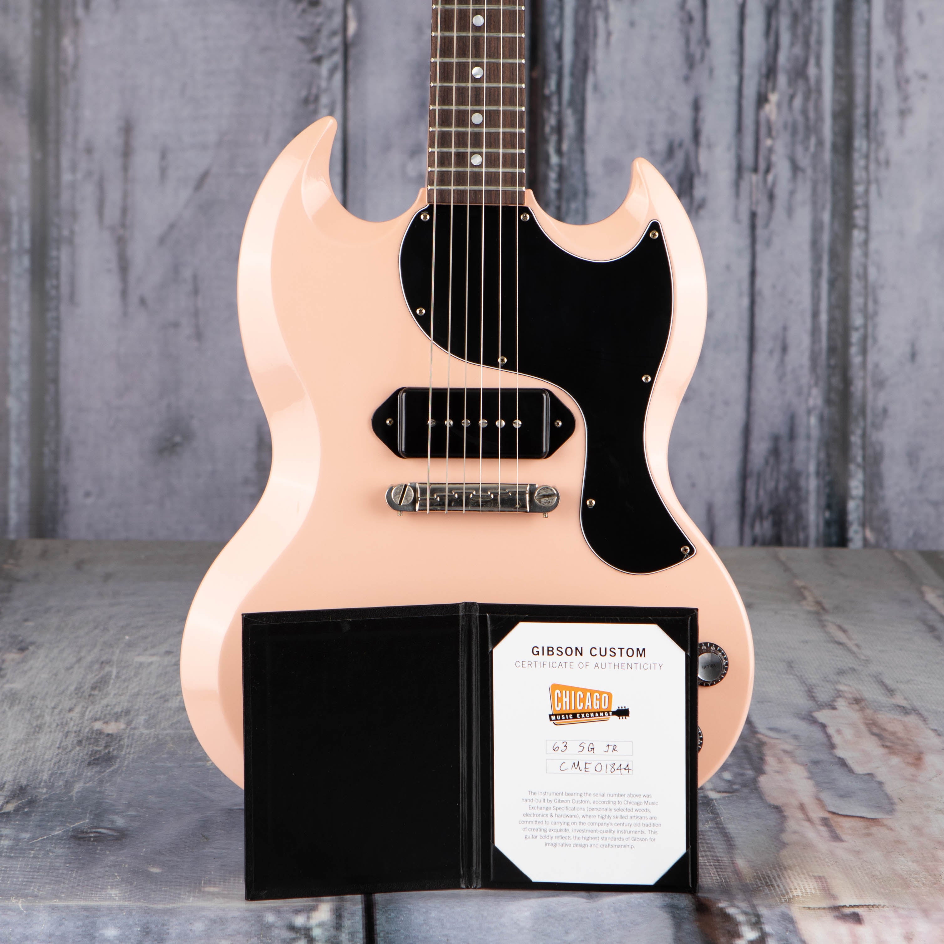 Gibson Custom Shop 1963 SG Junior Reissue Lightning Bar VOS Electric Guitar, Antique Shell Pink, coa