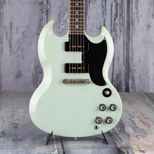 Gibson Custom Shop 1963 SG Special Reissue Lightning Bar VOS Electric Guitar, Frost Blue w/ Black Stinger, front closeup