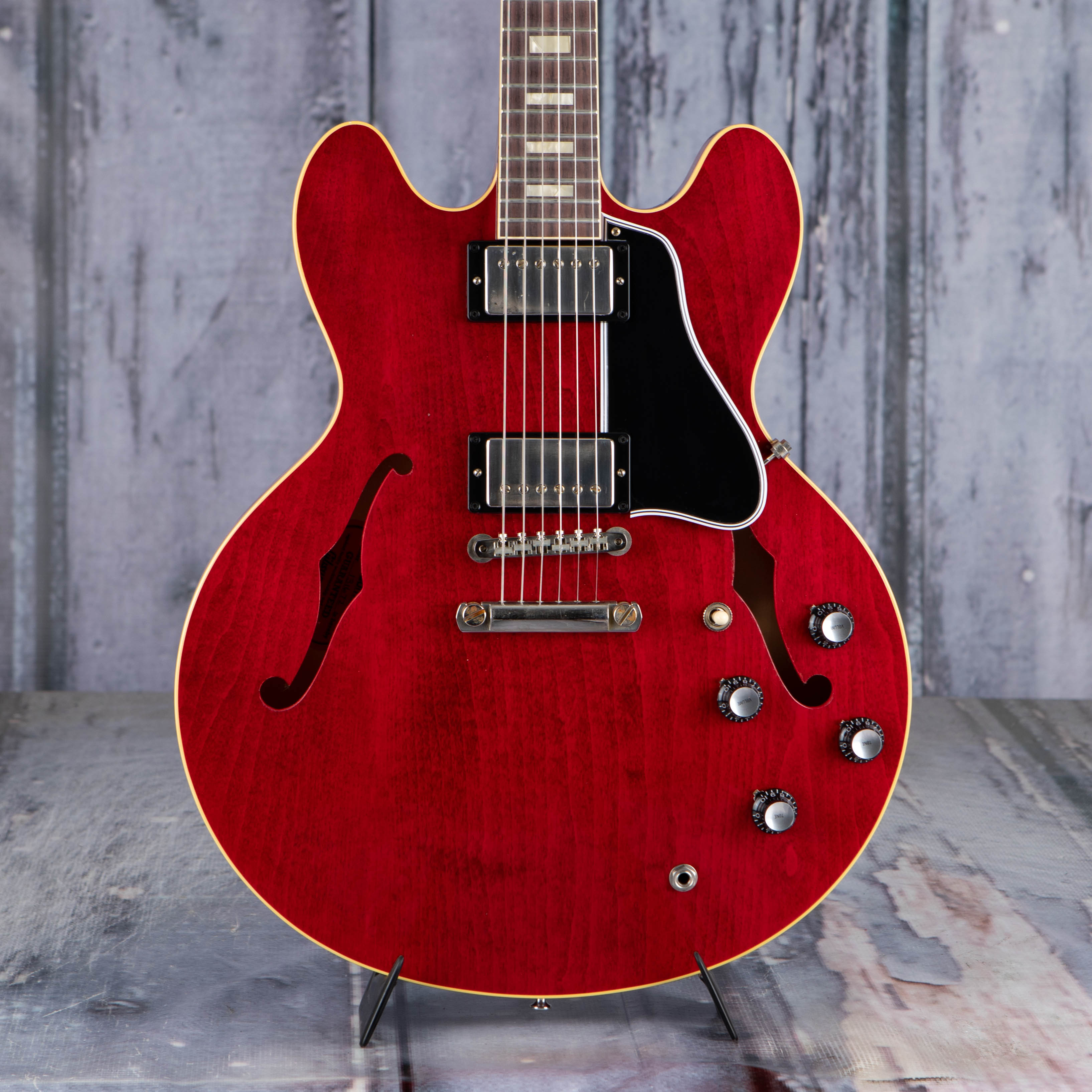 Gibson Custom Shop 1964 ES-335 Reissue Murphy Lab Ultra Light Aged Semi-Hollowbody Electric Guitar, Sixties Cherry, front closeup