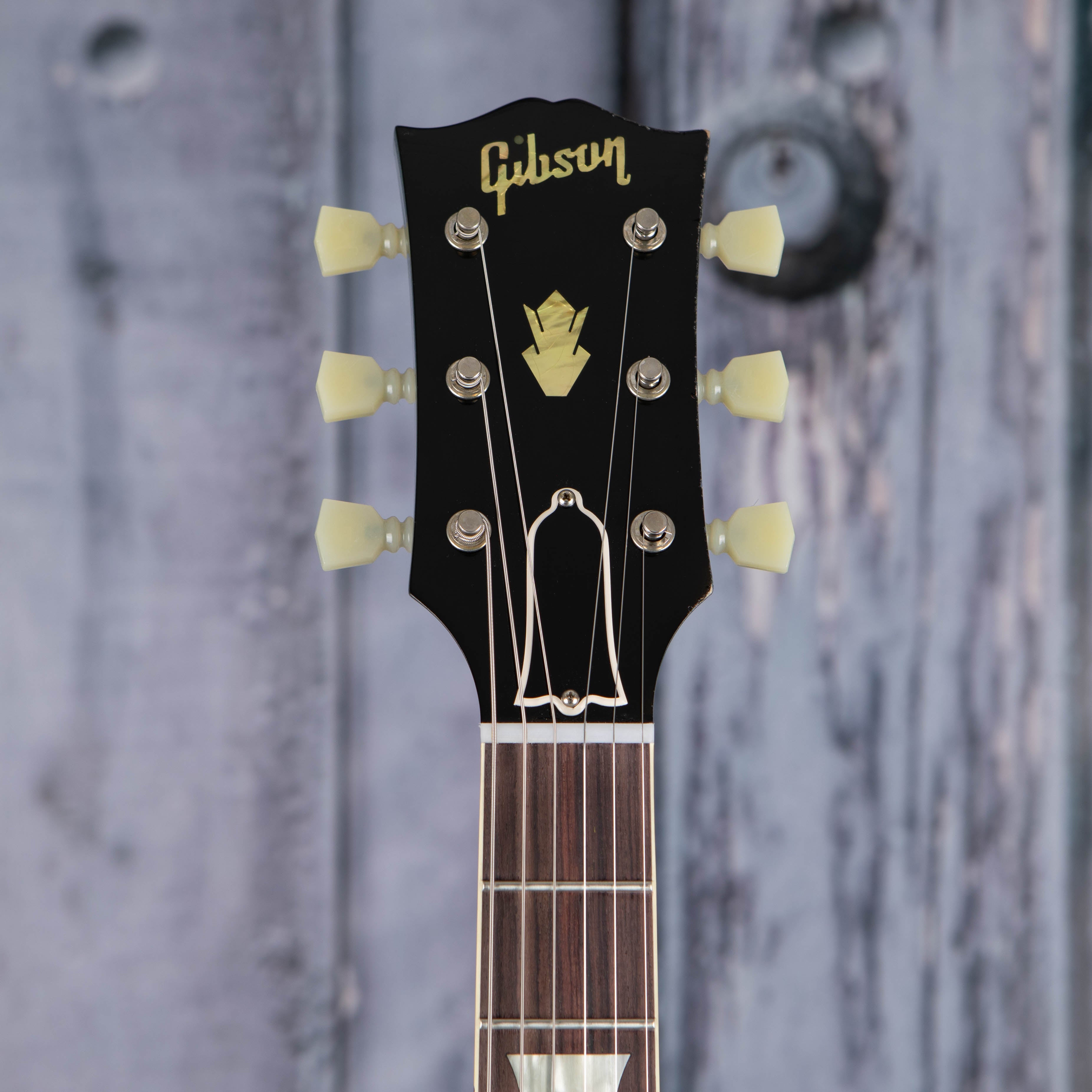 Gibson Custom Shop 1964 SG Standard Reissue w/ Maestro Vibrola Murphy Lab Light Aged Electric Guitar, Antique Pelham Blue, front headstock