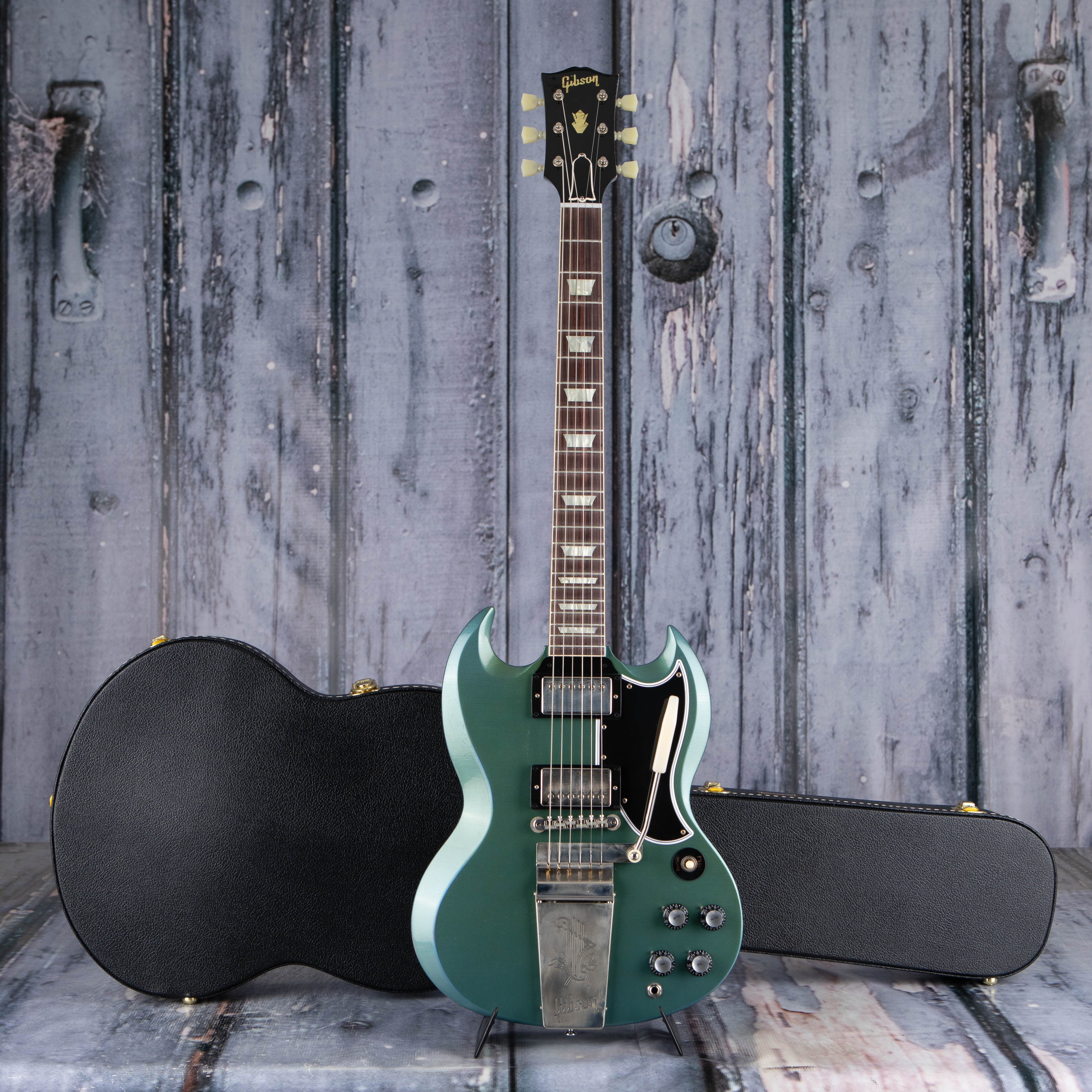 Gibson Custom Shop 1964 SG Standard Reissue w/ Maestro Vibrola Murphy Lab Light Aged Electric Guitar, Antique Pelham Blue, case