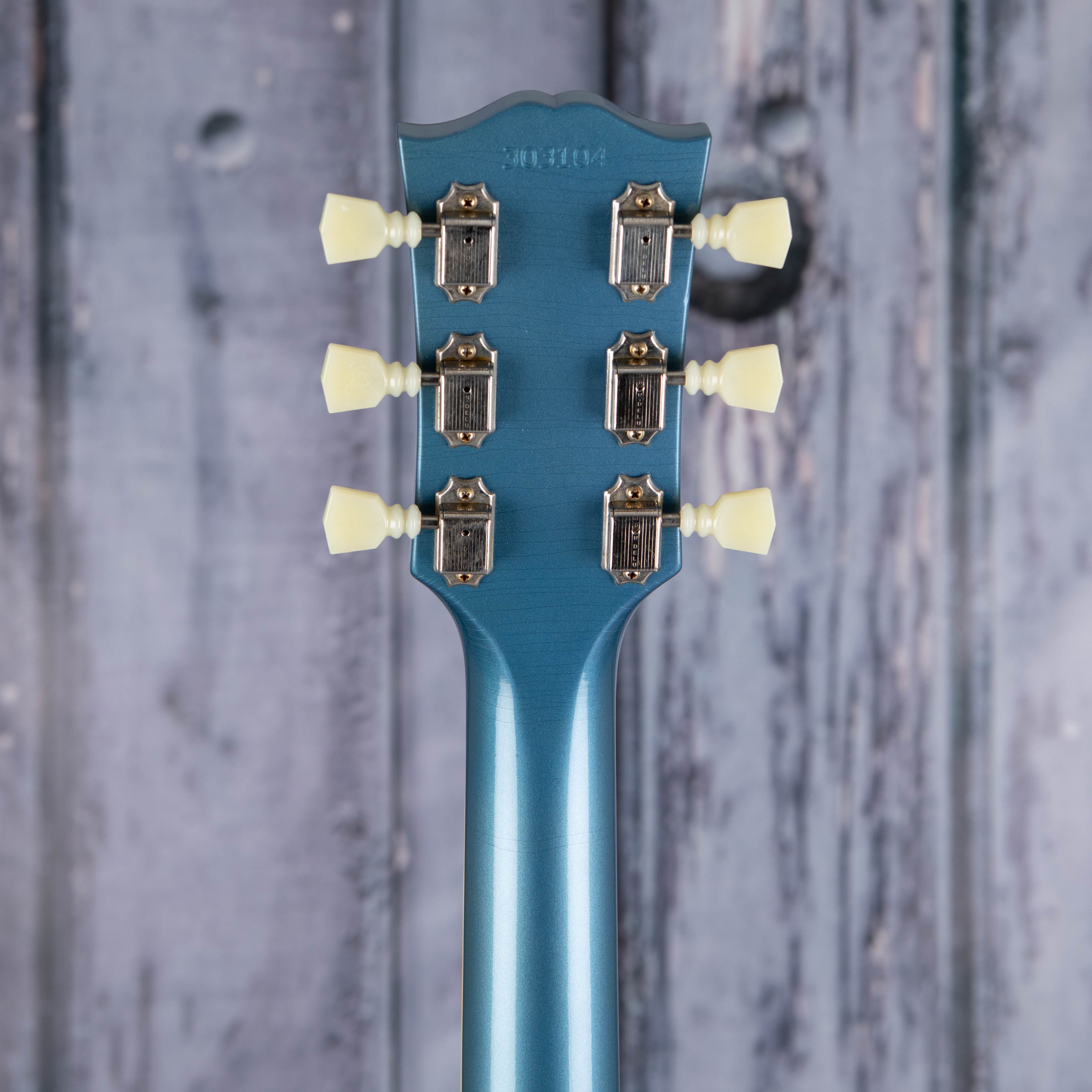 Gibson Custom Shop 1964 SG Standard W/ Maestro Vibrola Murphy Lab Ultra Light Aged Electric Guitar, Pelham Blue, back headstock