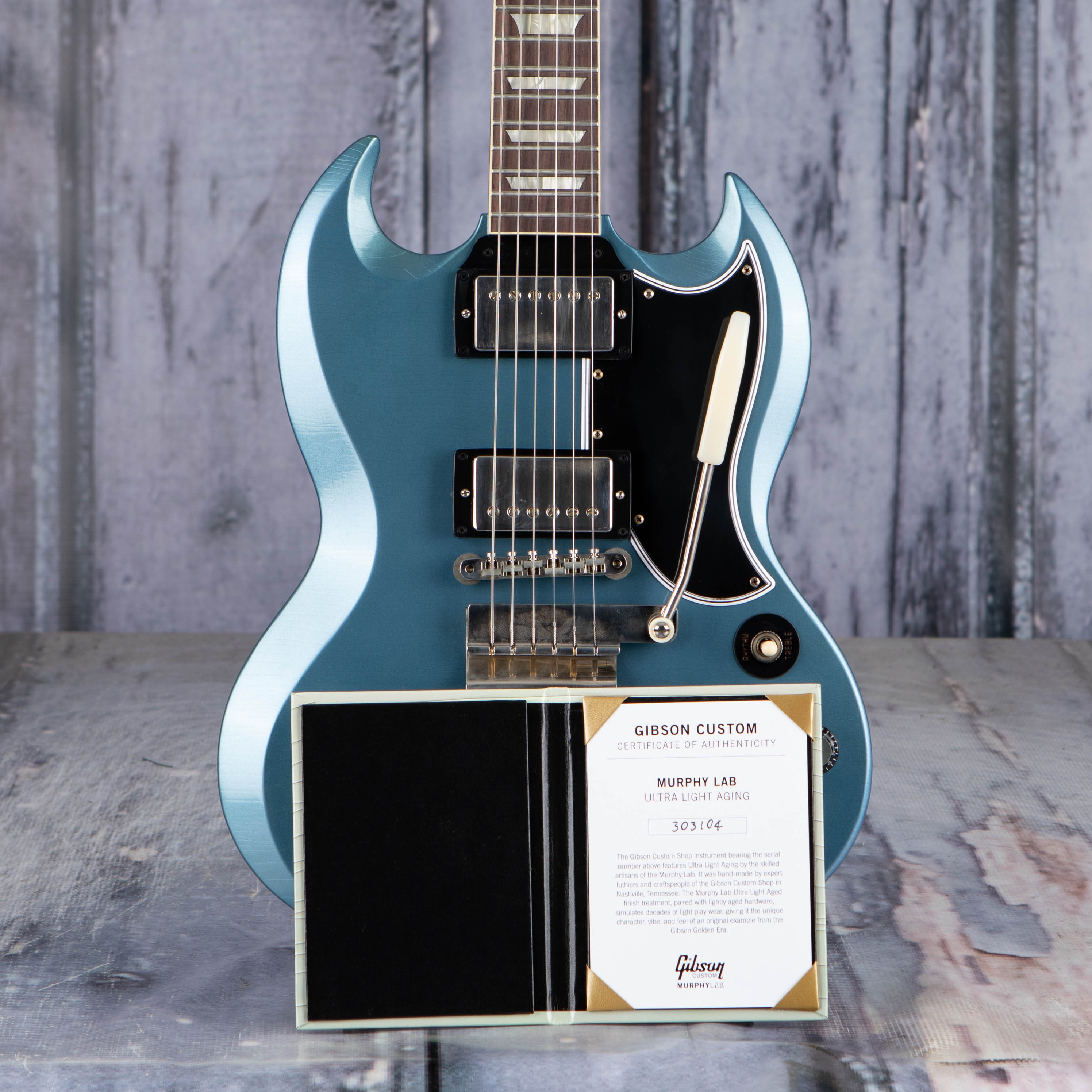 Gibson Custom Shop 1964 SG Standard W/ Maestro Vibrola Murphy Lab Ultra Light Aged Electric Guitar, Pelham Blue, coa
