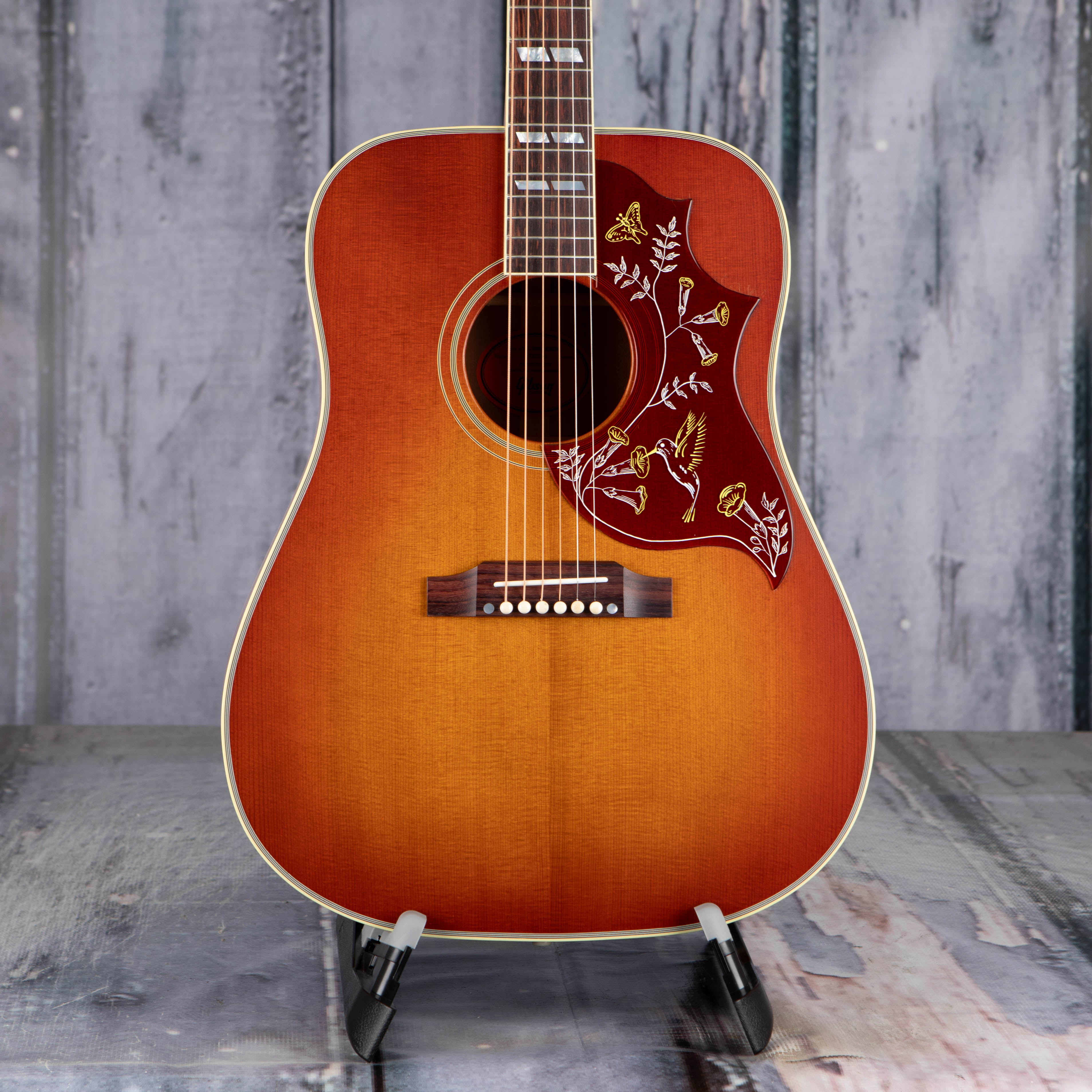 Gibson Montana Custom Shop 1960 Hummingbird Fixed Bridge Acoustic Guitar, Heritage Cherry Sunburst, front closeup