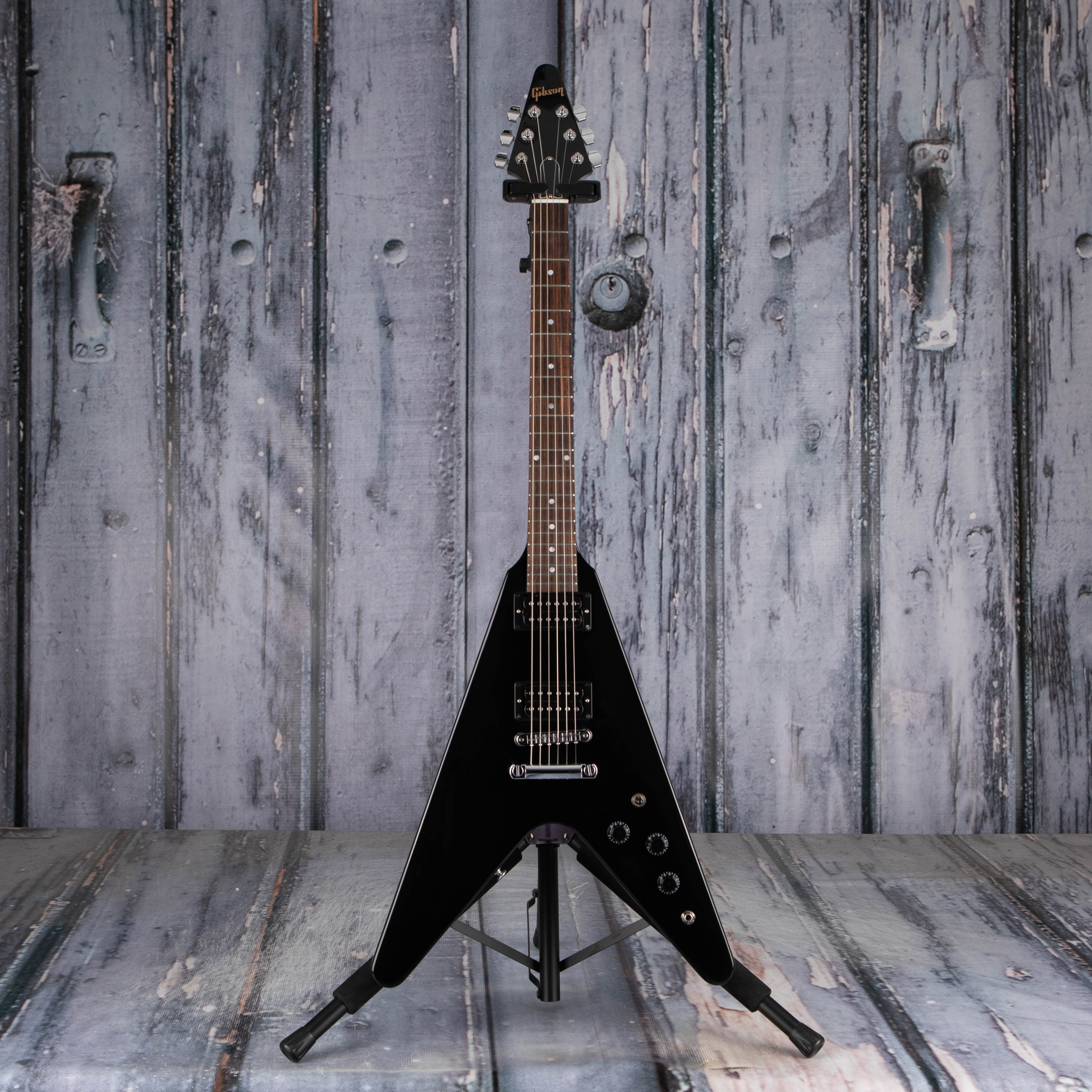 Gibson USA 80s Flying V Electric Guitar, Ebony, front