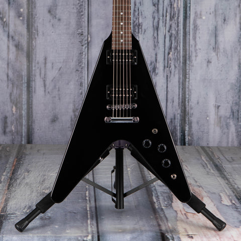 Gibson USA 80s Flying V Electric Guitar, Ebony, front closeup