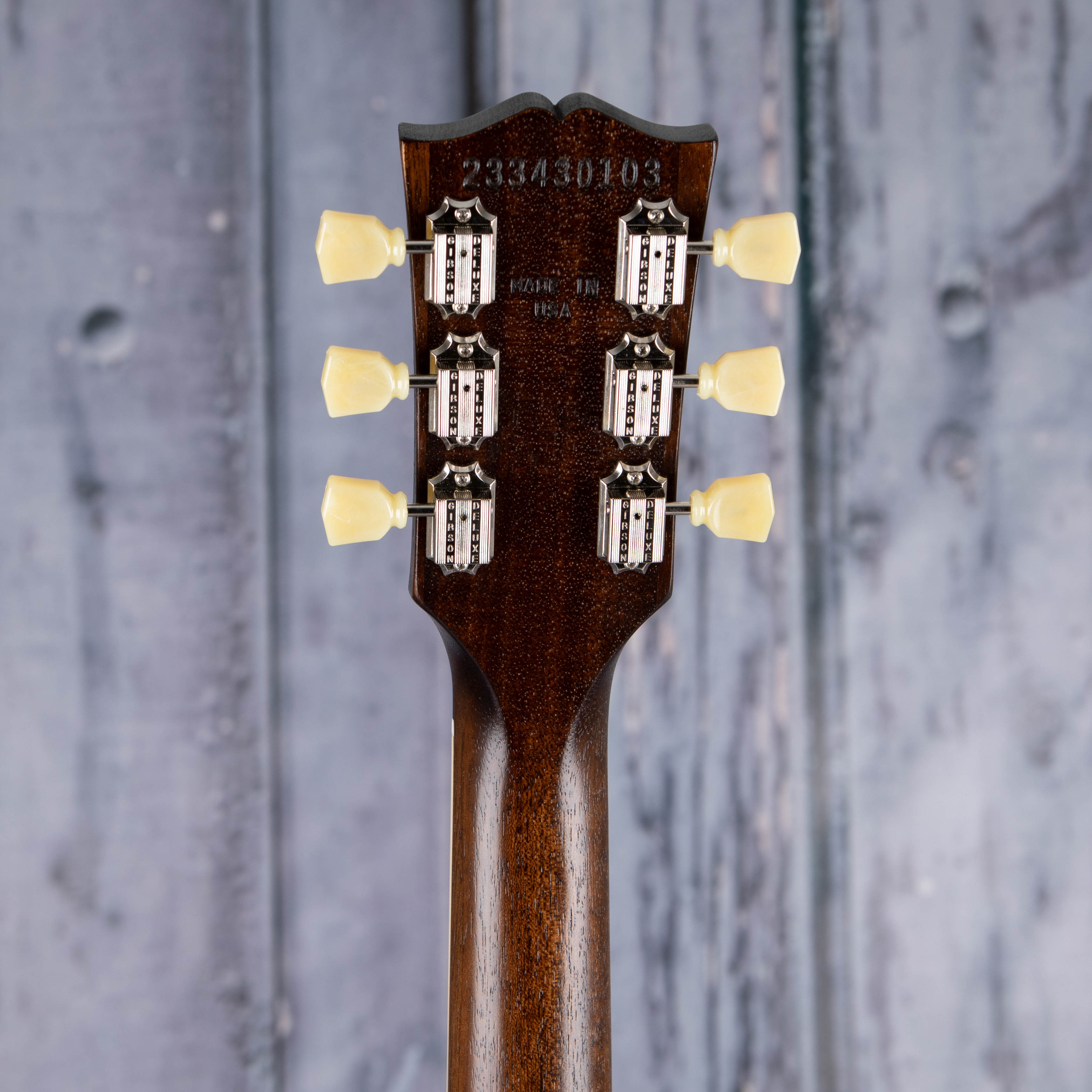 Gibson USA ES-335 Satin Semi-Hollowbody Guitar, Satin Vintage Sunburst, back headstock