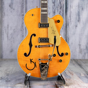 Gretsch G6120-55 Vintage Select Edition '55 Chet Atkins Hollowbody W/ Bigsby Electric Guitar, Vintage Orange Stain Lacquer, front closeup