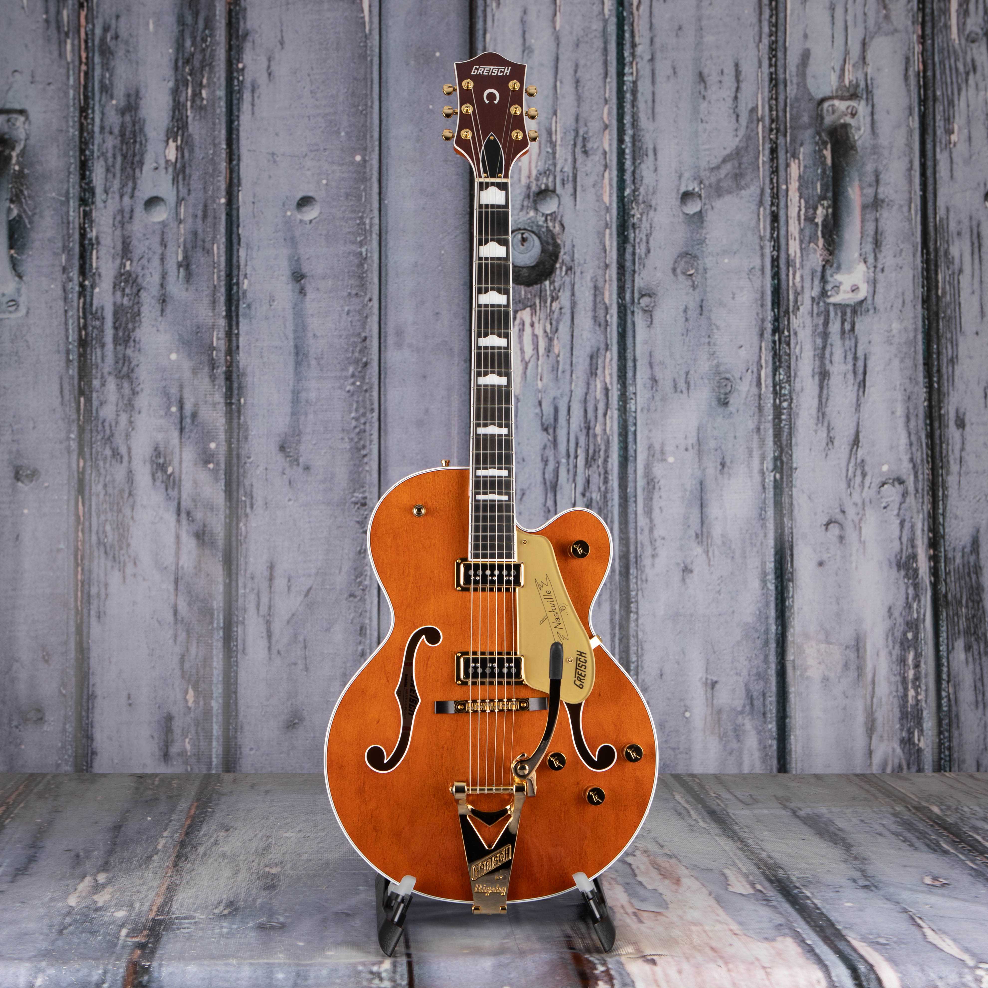 Gretsch G6120TG-DS Players Edition Nashville Hollow Body DS W/ String-Thru Bigsby And Gold Hardware Guitar, Roundup Orange, front