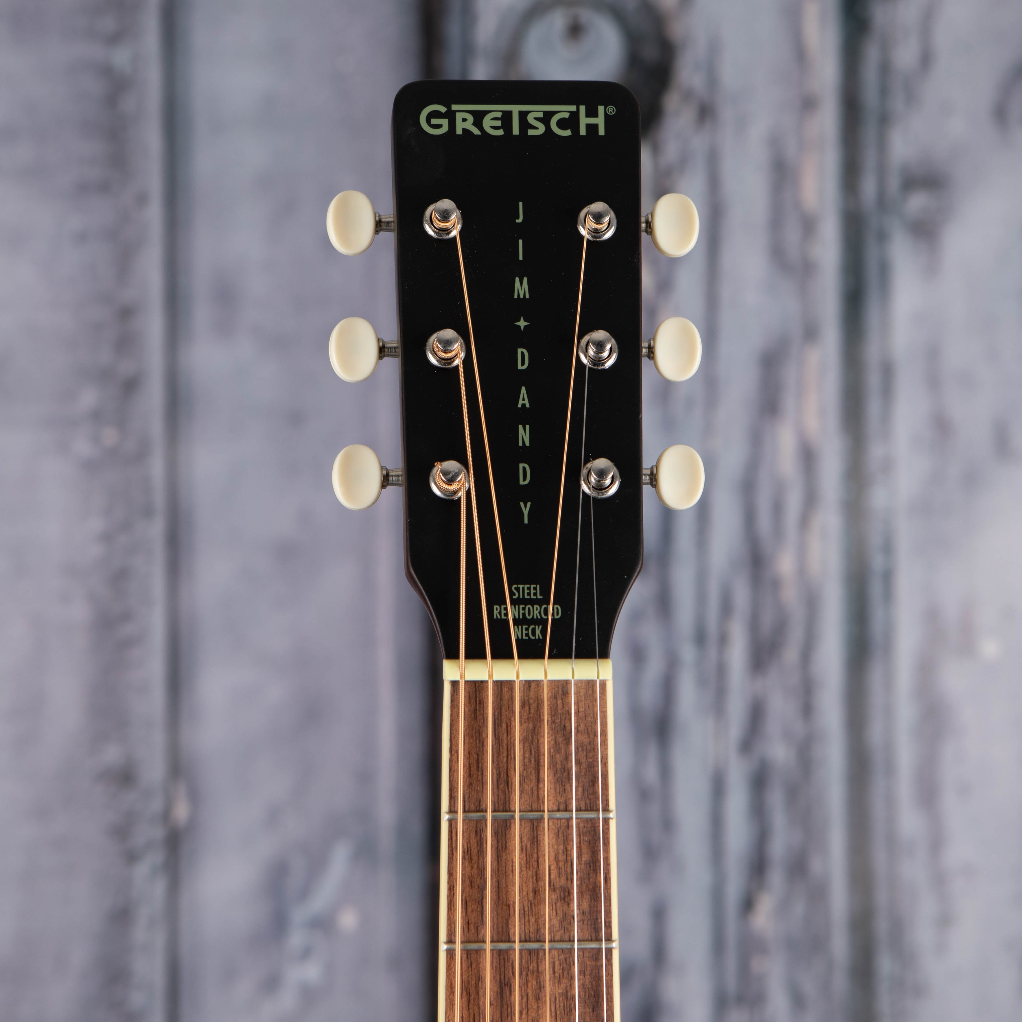 Gretsch Jim Dandy Parlor Acoustic Guitar, Rex Burst, front headstock
