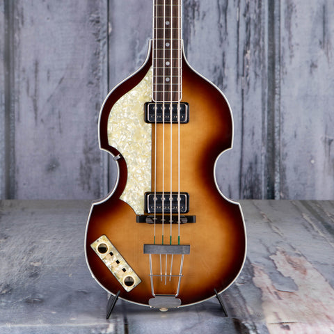 Höfner H500/1-64L-0 1964 Reissue Left-Handed Violin Bass Guitar, Sunburst, front closeup