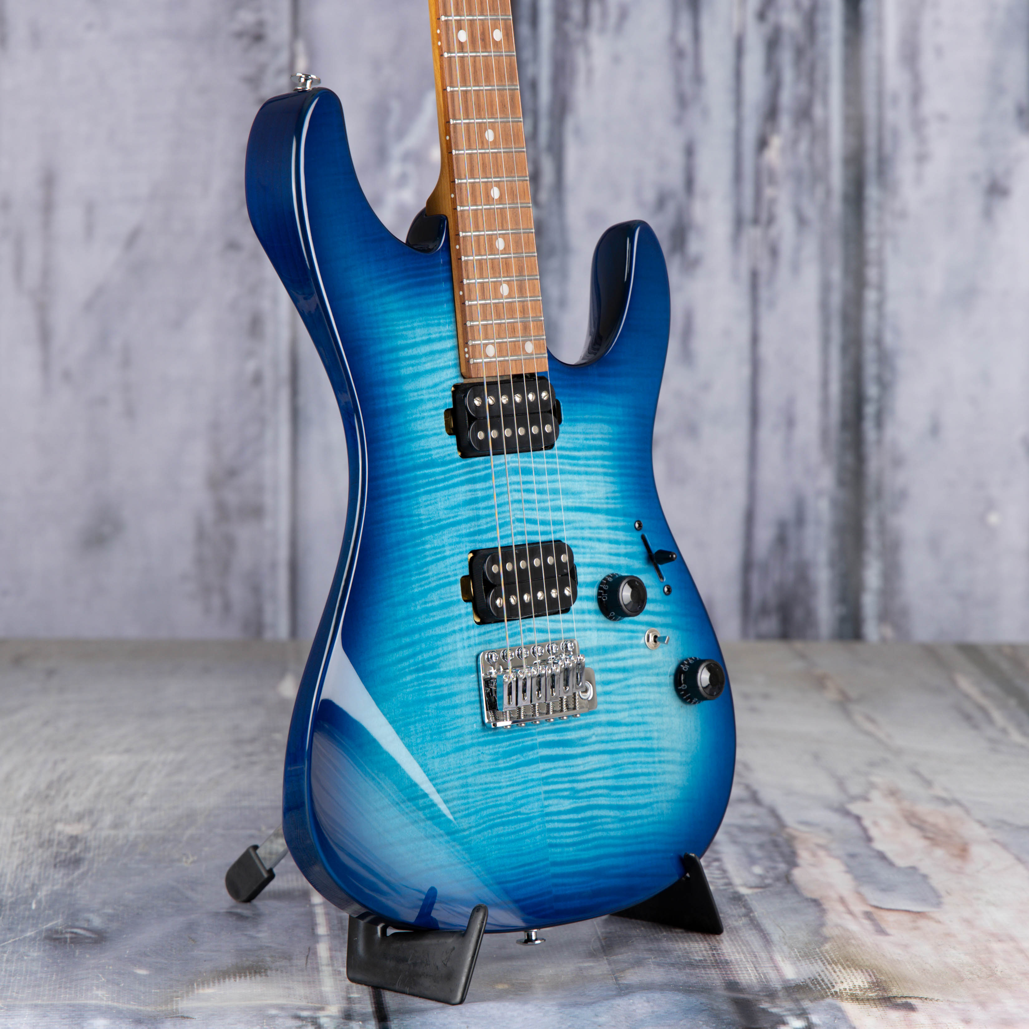 Ibanez AZ24SF1 Electric Guitar, Transparent Turquoise Burst, angle