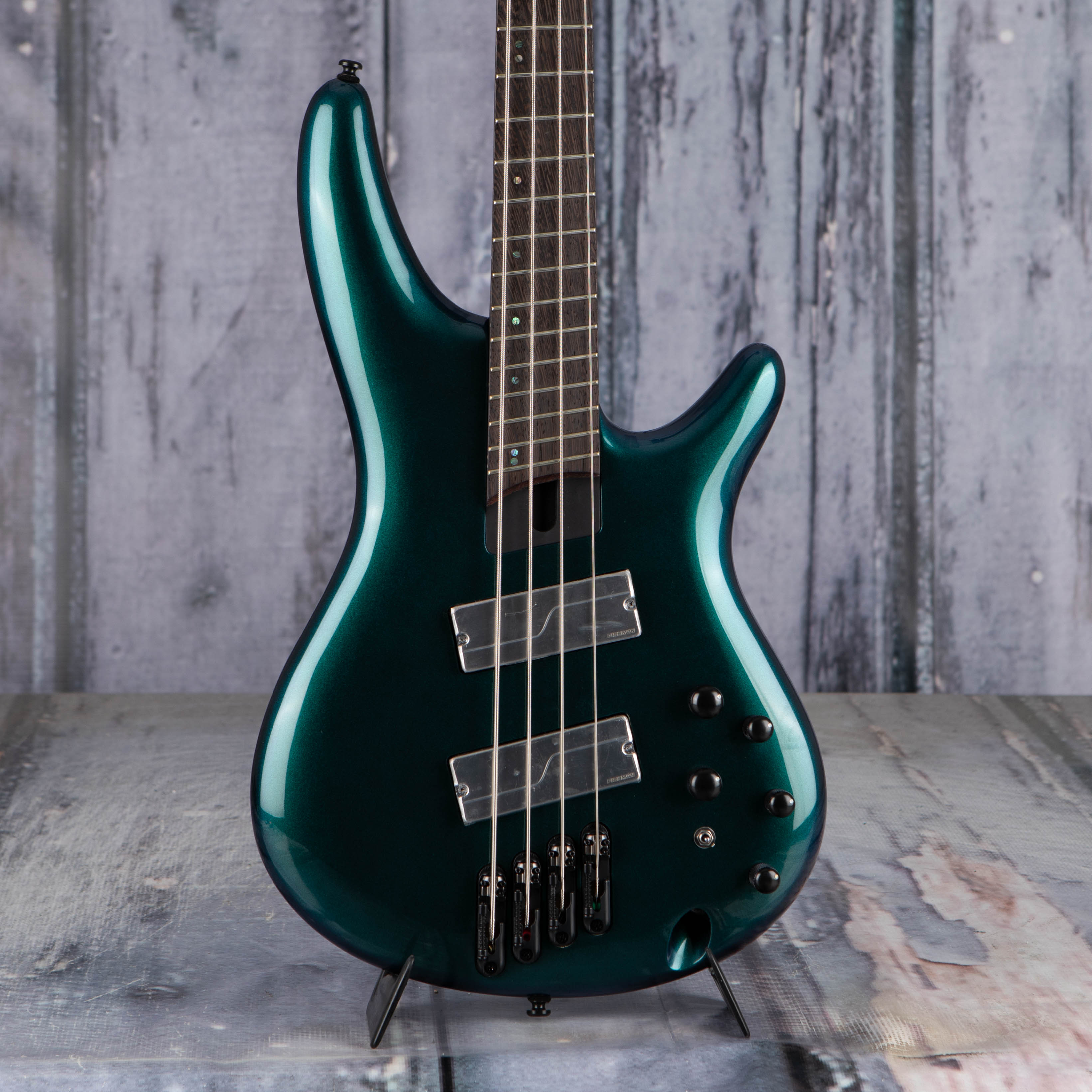 Ibanez Bass Workshop SRMS720 Electric Bass Guitar, Blue Chameleon, front closeup