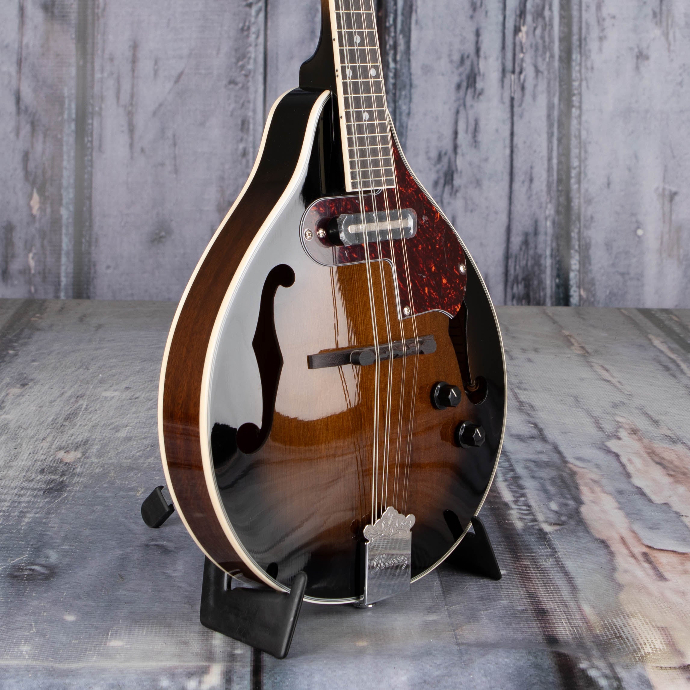 Ibanez M510E A-Style Acoustic/Electric Mandolin, Dark Violin Sunburst High Gloss, angle