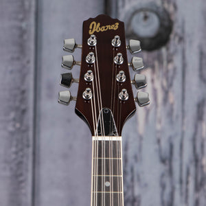 Ibanez M510E A-Style Acoustic/Electric Mandolin, Dark Violin Sunburst High Gloss, front headstock