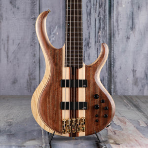 Ibanez Premium BTB1835 5-String Electric Bass Guitar, Natural Shadow Low Gloss, front closeup