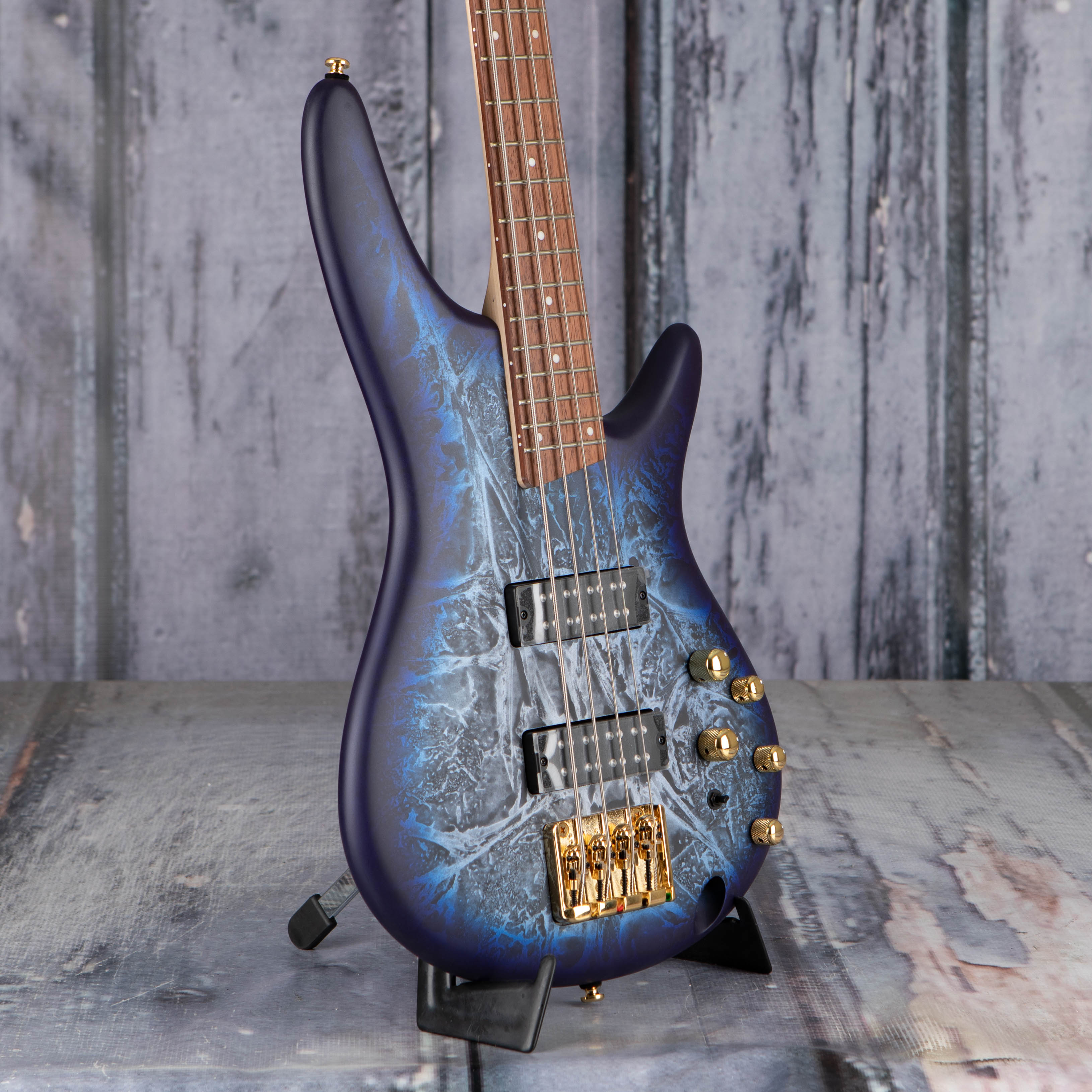 Ibanez Standard SR300EDX Electric Bass Guitar, Cosmic Blue Frozen Matte, angle