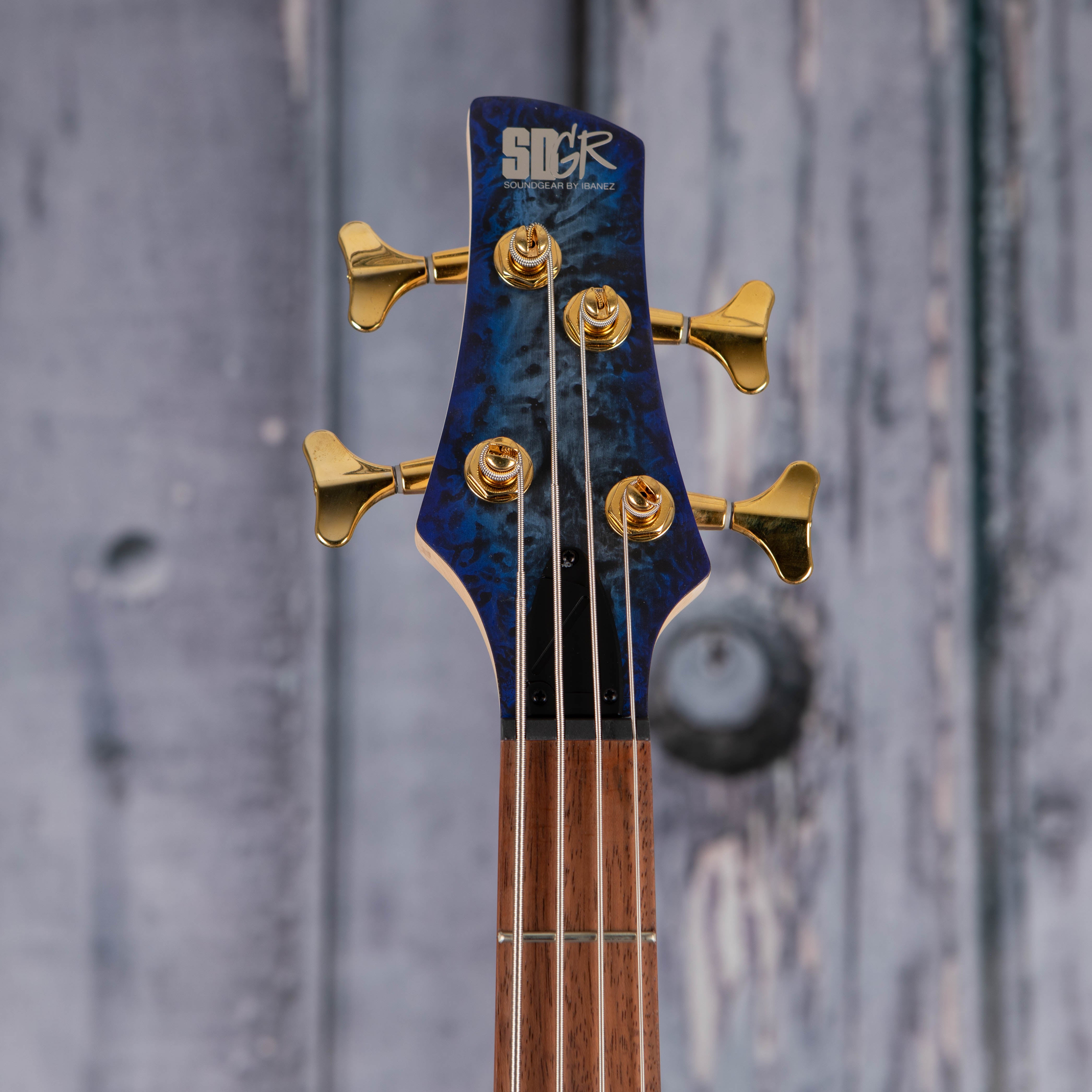 Ibanez Standard SR300EDX Electric Bass Guitar, Cosmic Blue Frozen Matte, front headstock