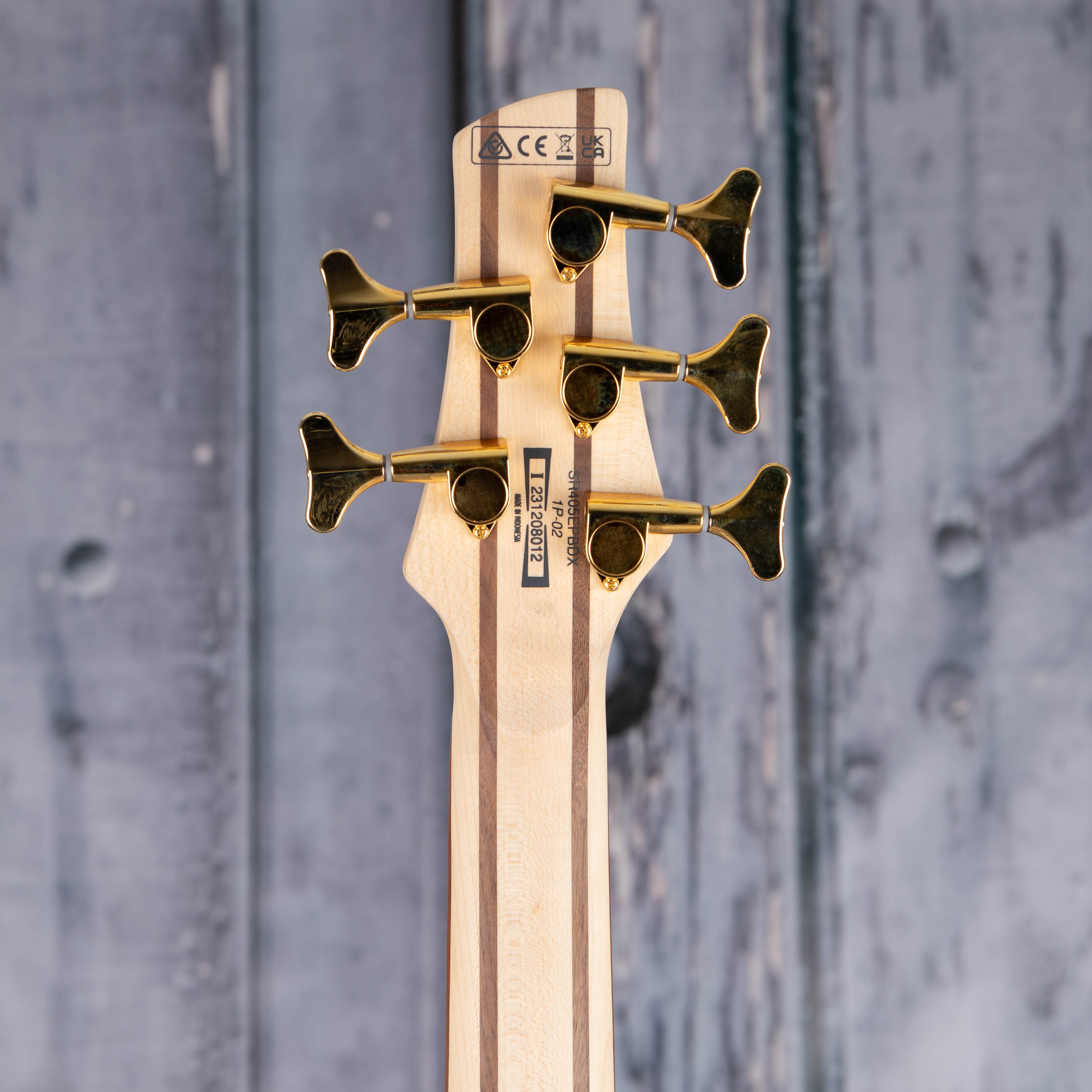 Ibanez Standard SR405EPBDX 5-String Electric Bass Guitar, Mars Gold Metallic Burst, back headstock