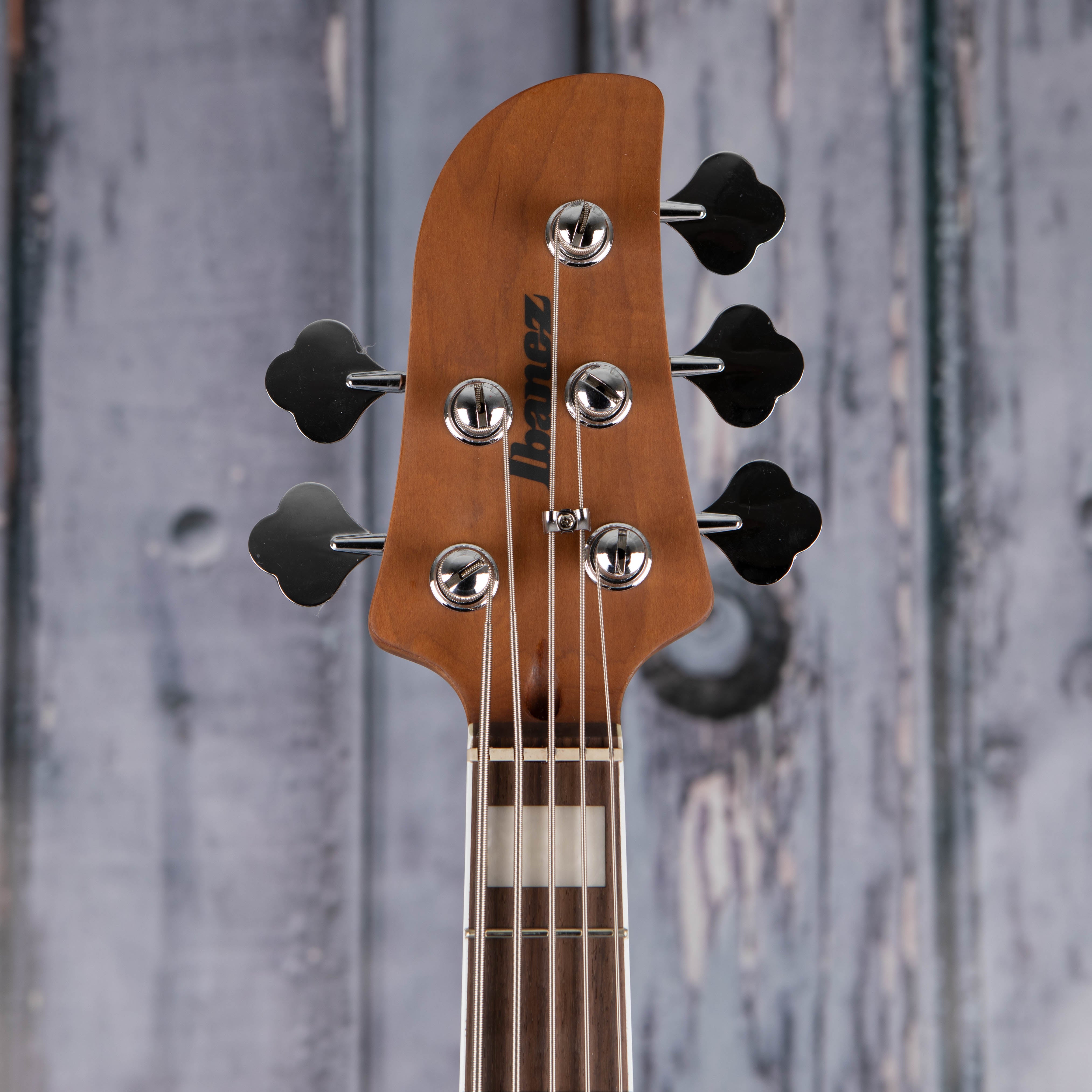 Ibanez Talman TMB405TA 5-String Electric Bass Guitar, Cosmic Blue Starburst, front headstock